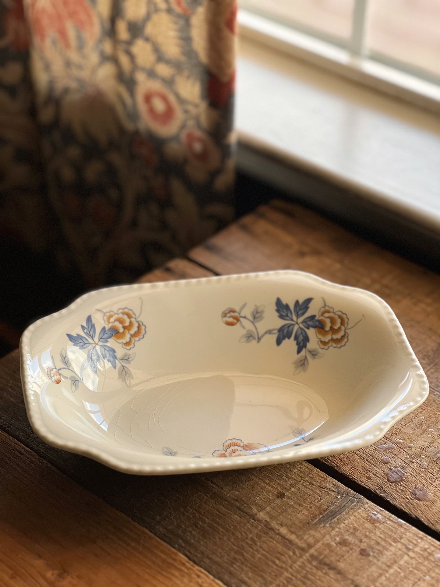 Vintage Blue Floral Vegetable Dish