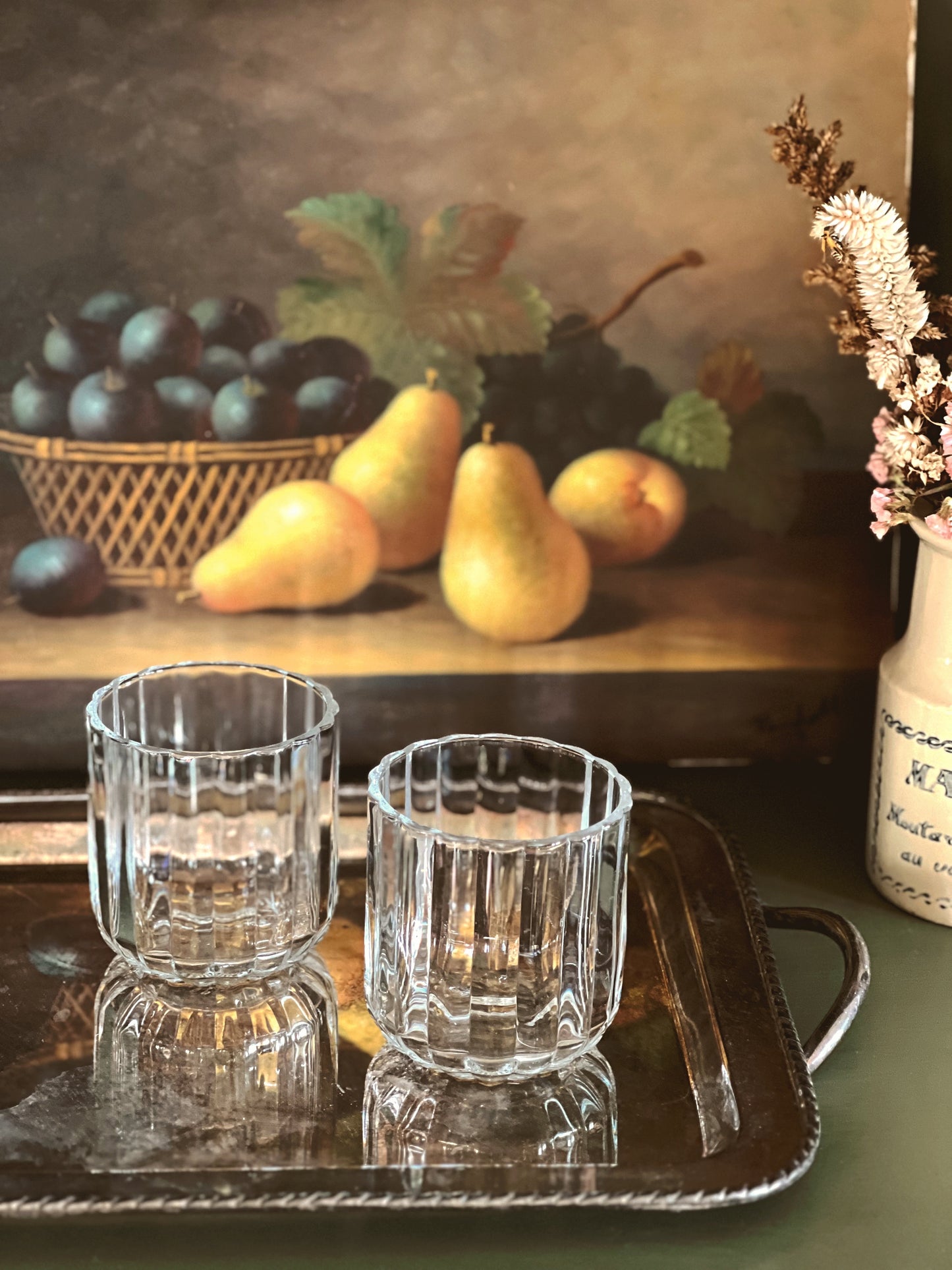 Pair Ruffled Glass Double Old Fashioned Glasses
