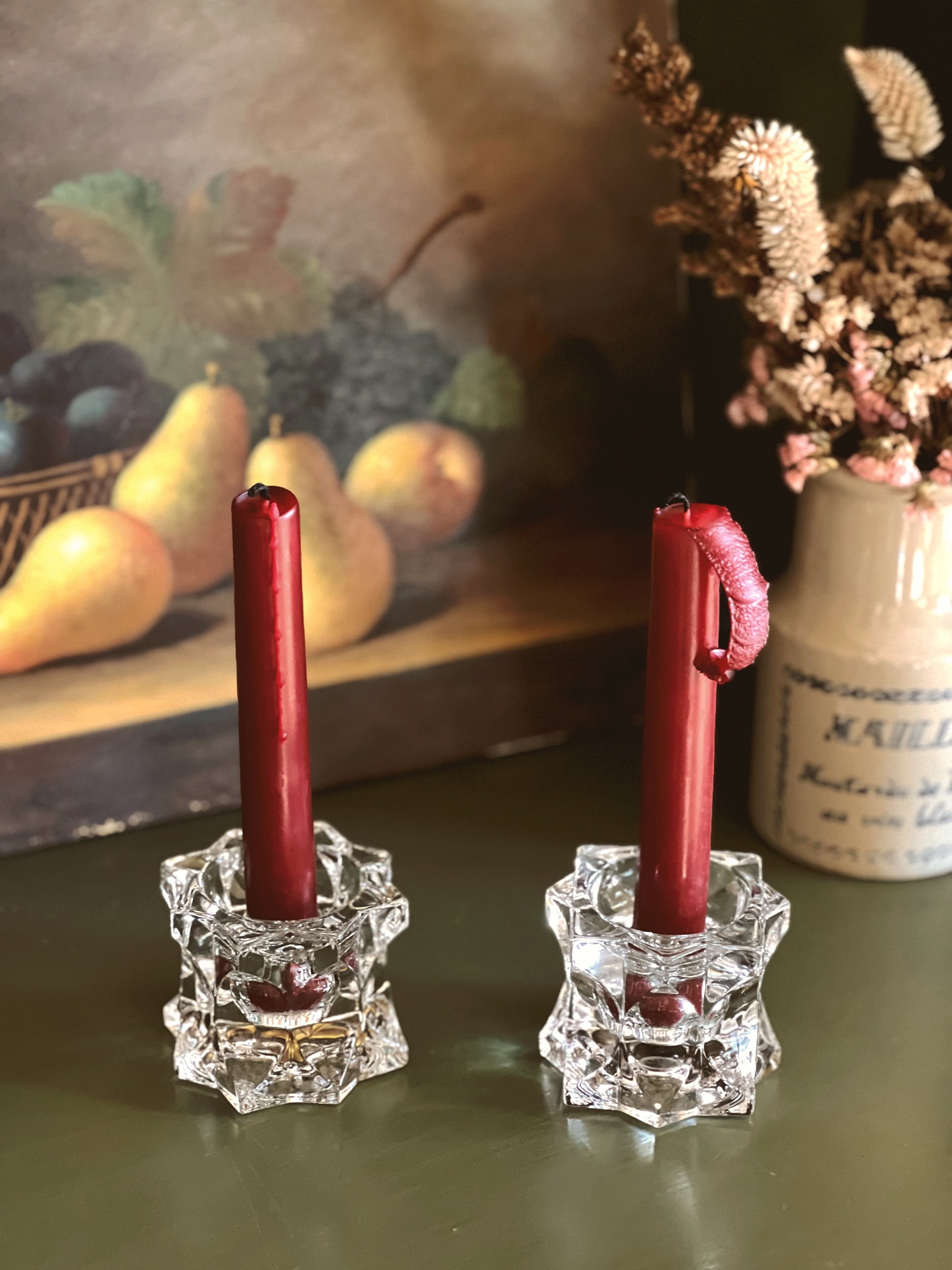 Vintage Pair of Star Shape Glass Taper Candleholders