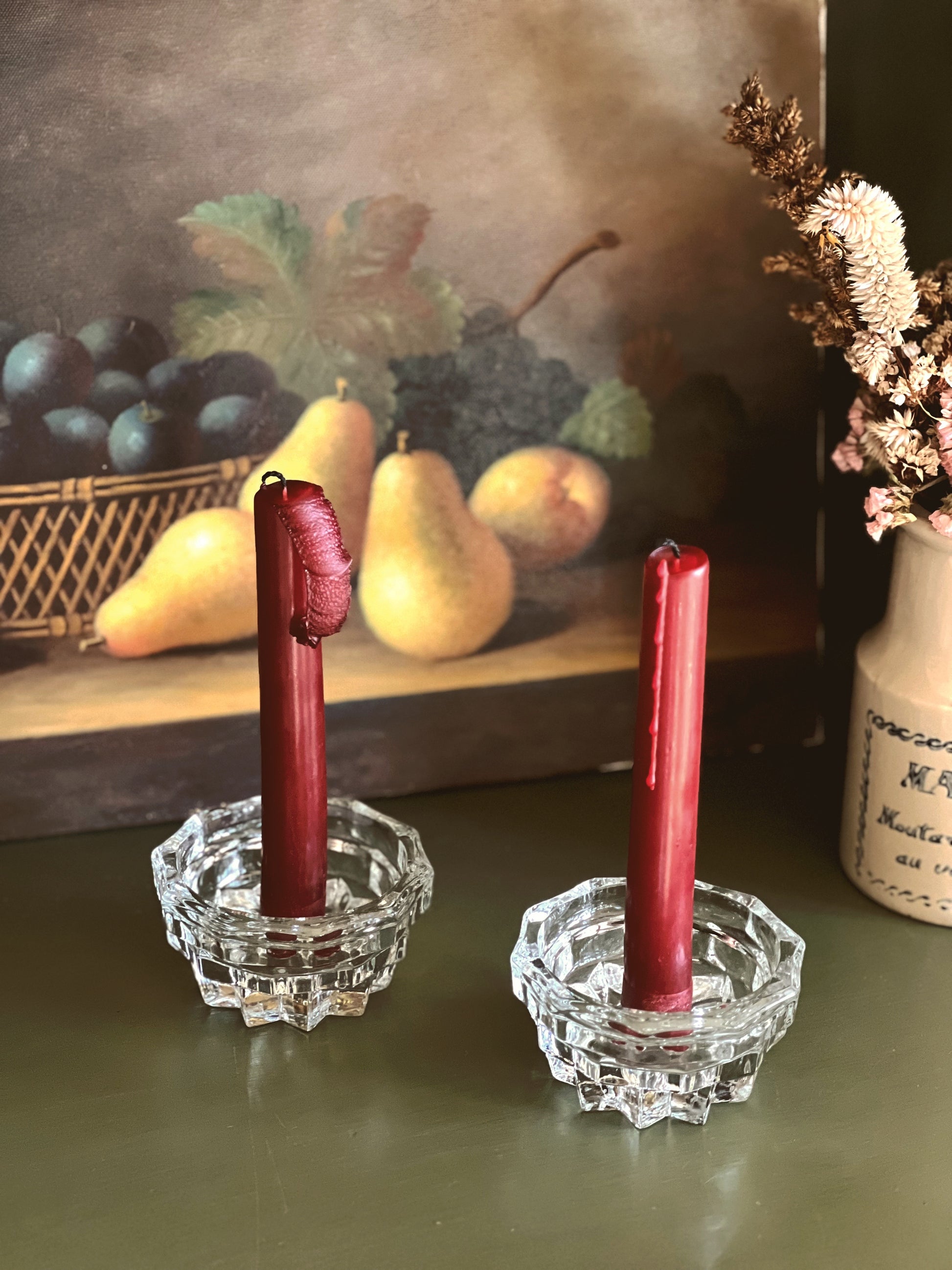 Vintage Pair of Glass Taper Candleholders