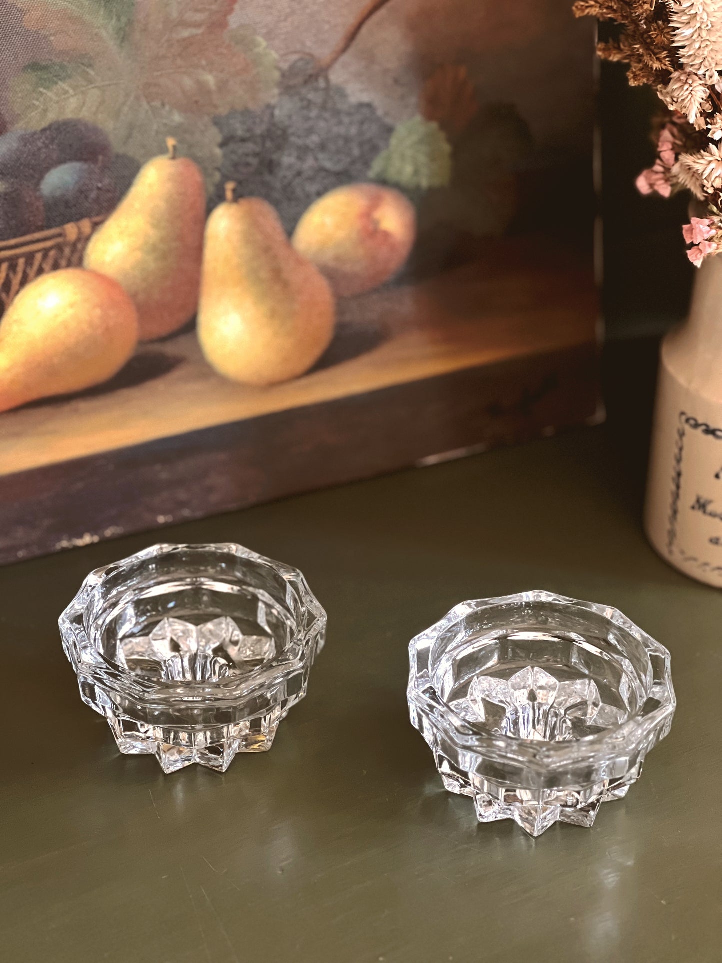 Vintage Pair of Glass Taper Candleholders