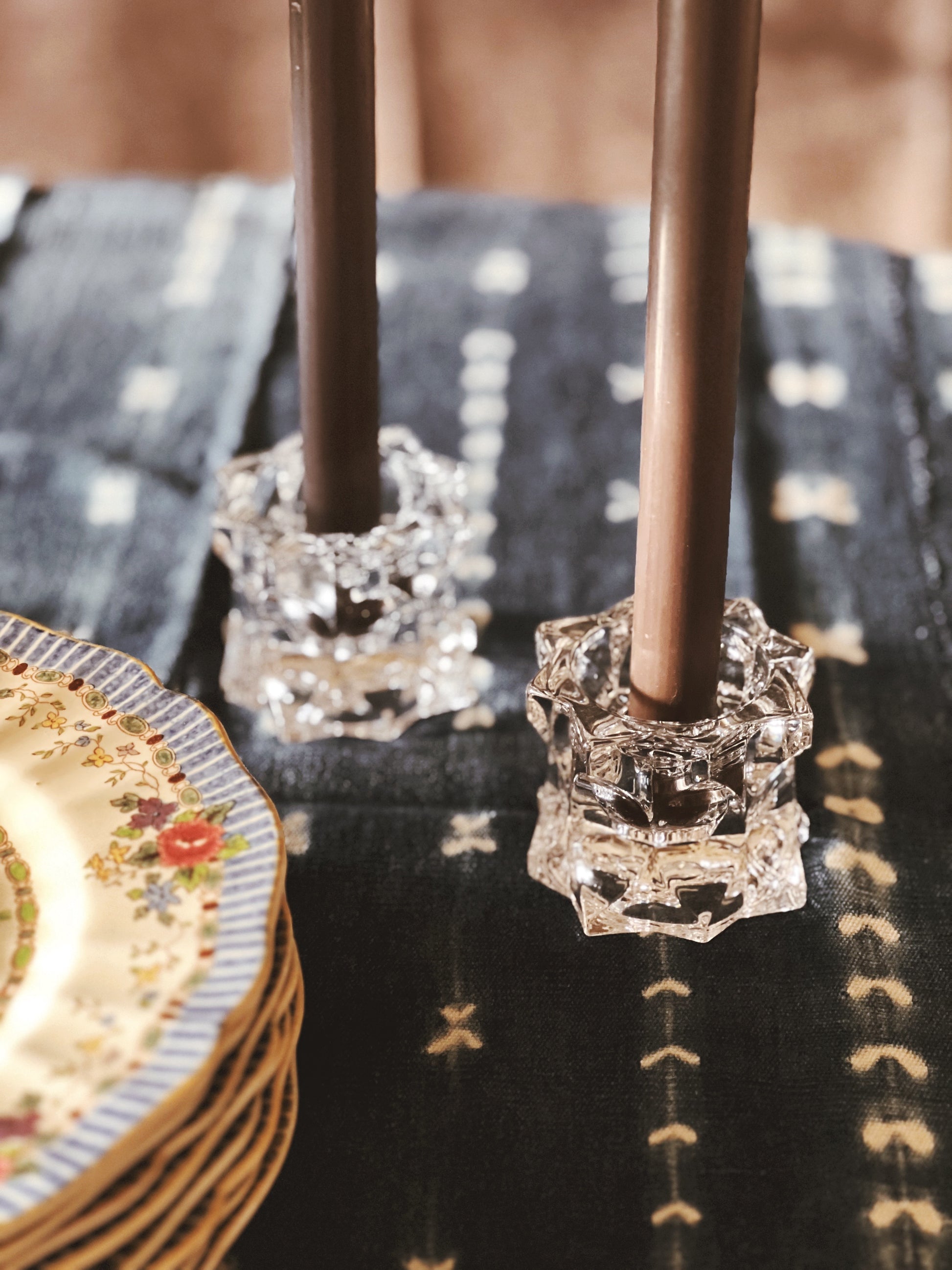Vintage Pair of Star Shape Glass Taper Candleholders