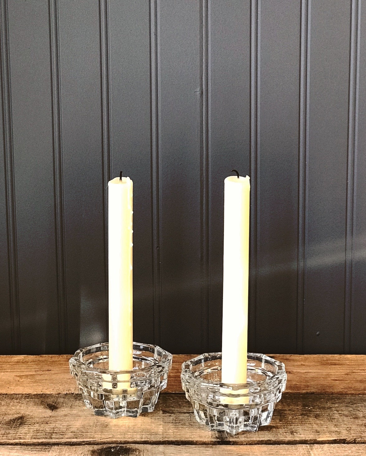 Vintage Pair of Glass Taper Candleholders