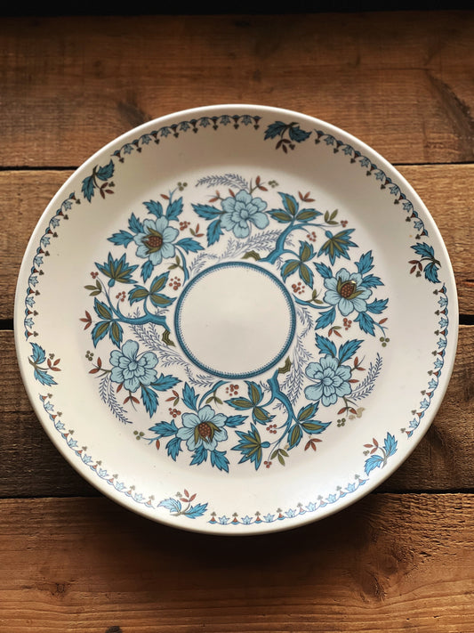 blue and green floral pattern dinner plate