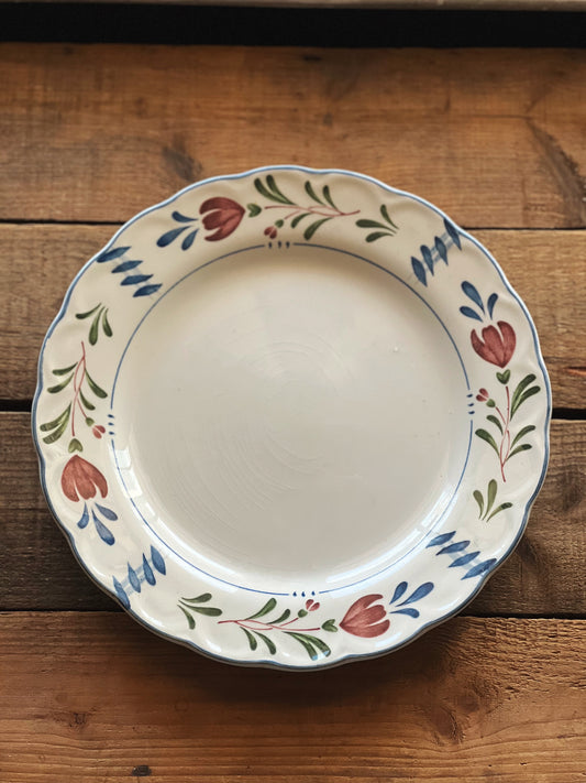 navy and red floral dinner plate