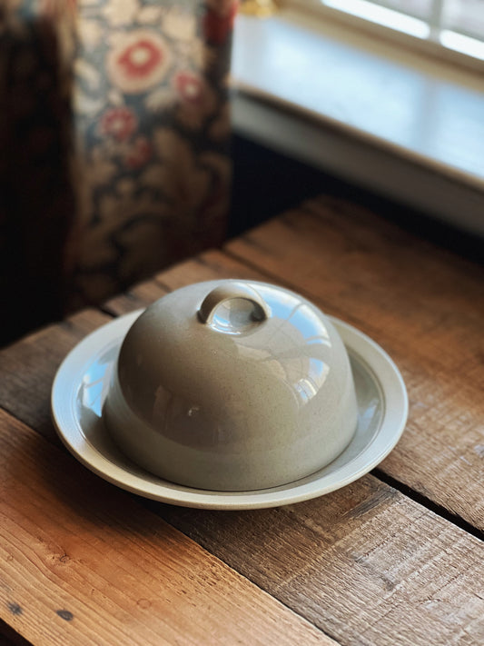 gray covered butter dish