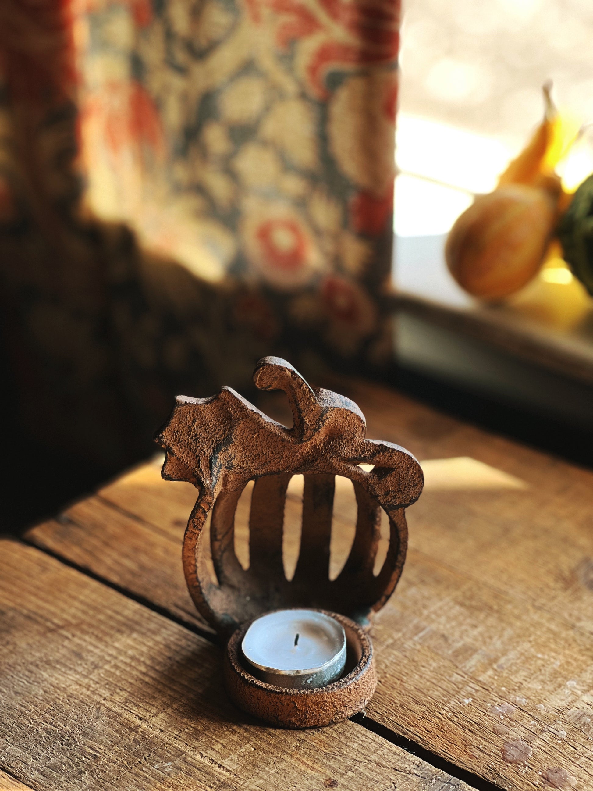 Vintage Cast Iron Pumpkin Votive Candleholder