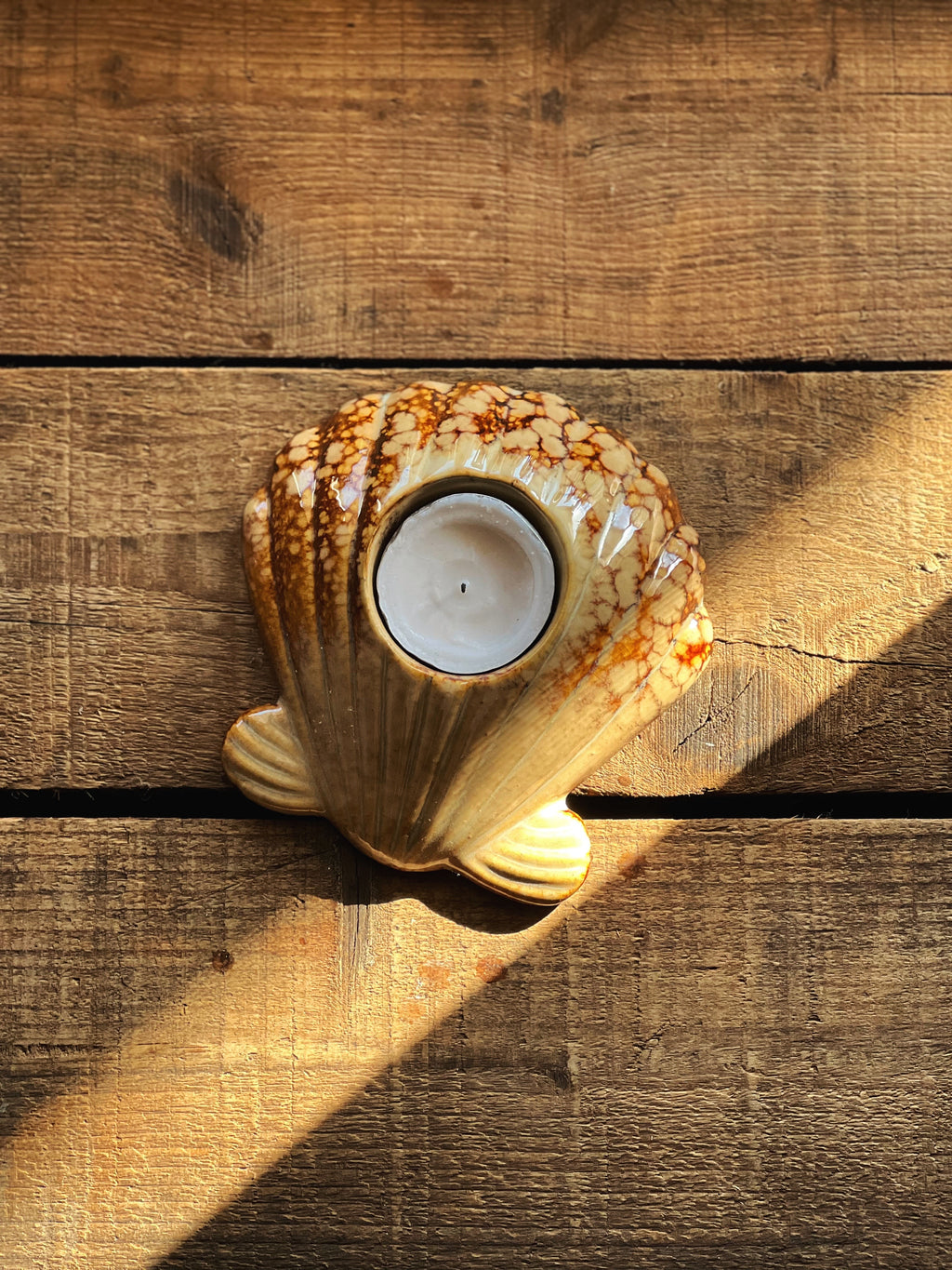 Vintage Ceramic Seashell Votive Candleholder
