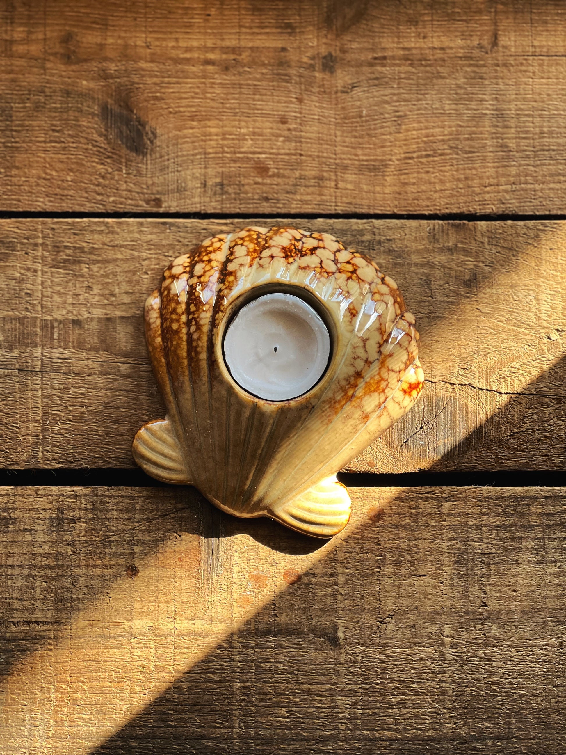 Vintage Ceramic Seashell Votive Candleholder