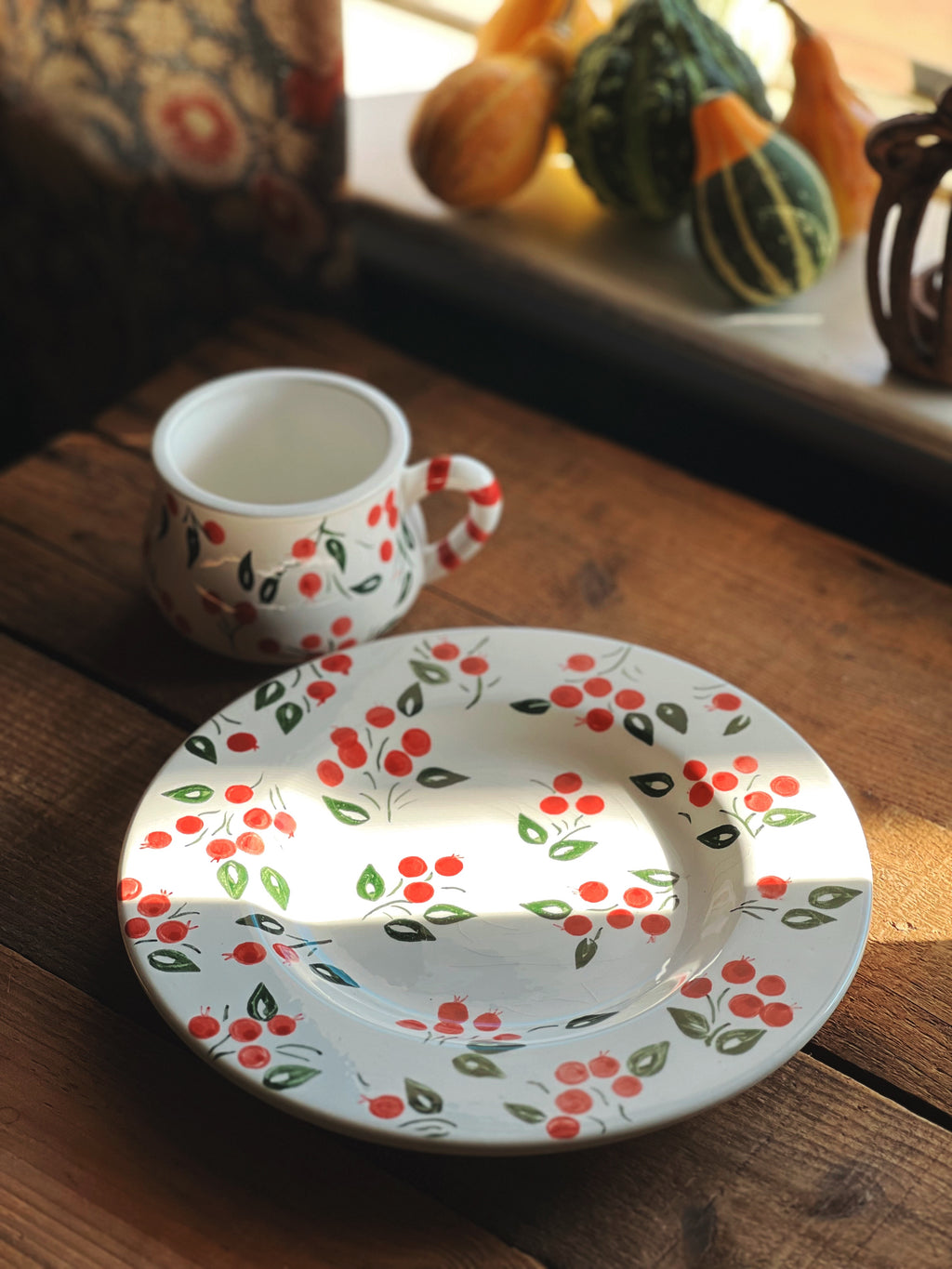 Vintage Bath & Body Works At Home Cherries Mug & Snack Plate Set