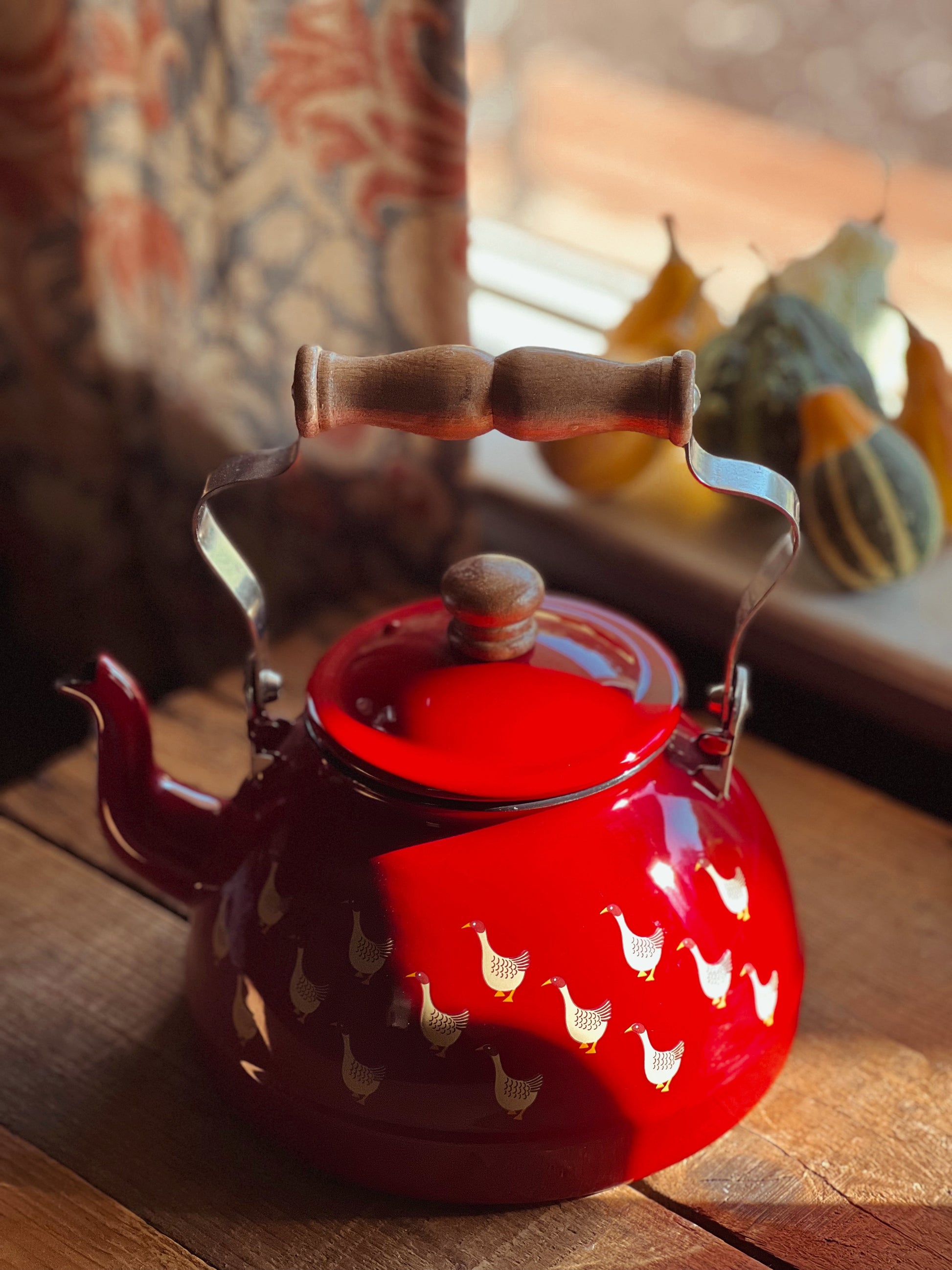 Vintage Cast Iron Enamel Goose Teapot