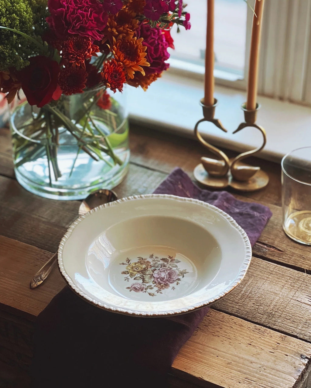 multicolor floral soup bowls