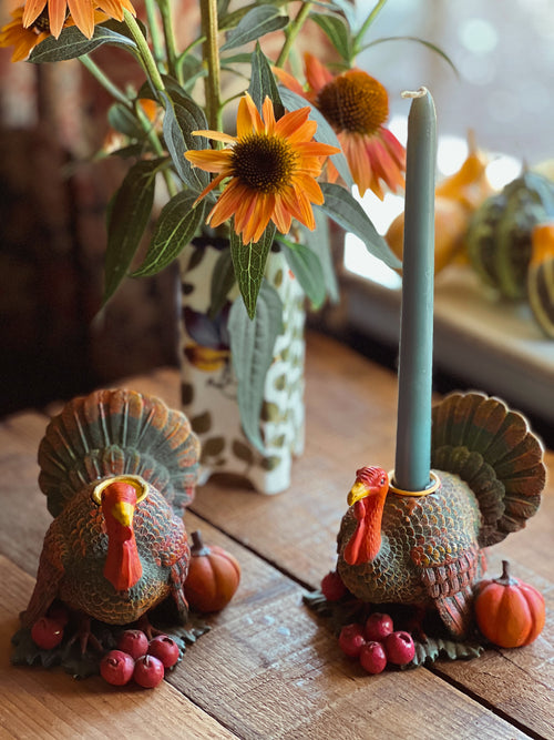 Pair of Vintage Turkey Candleholders
