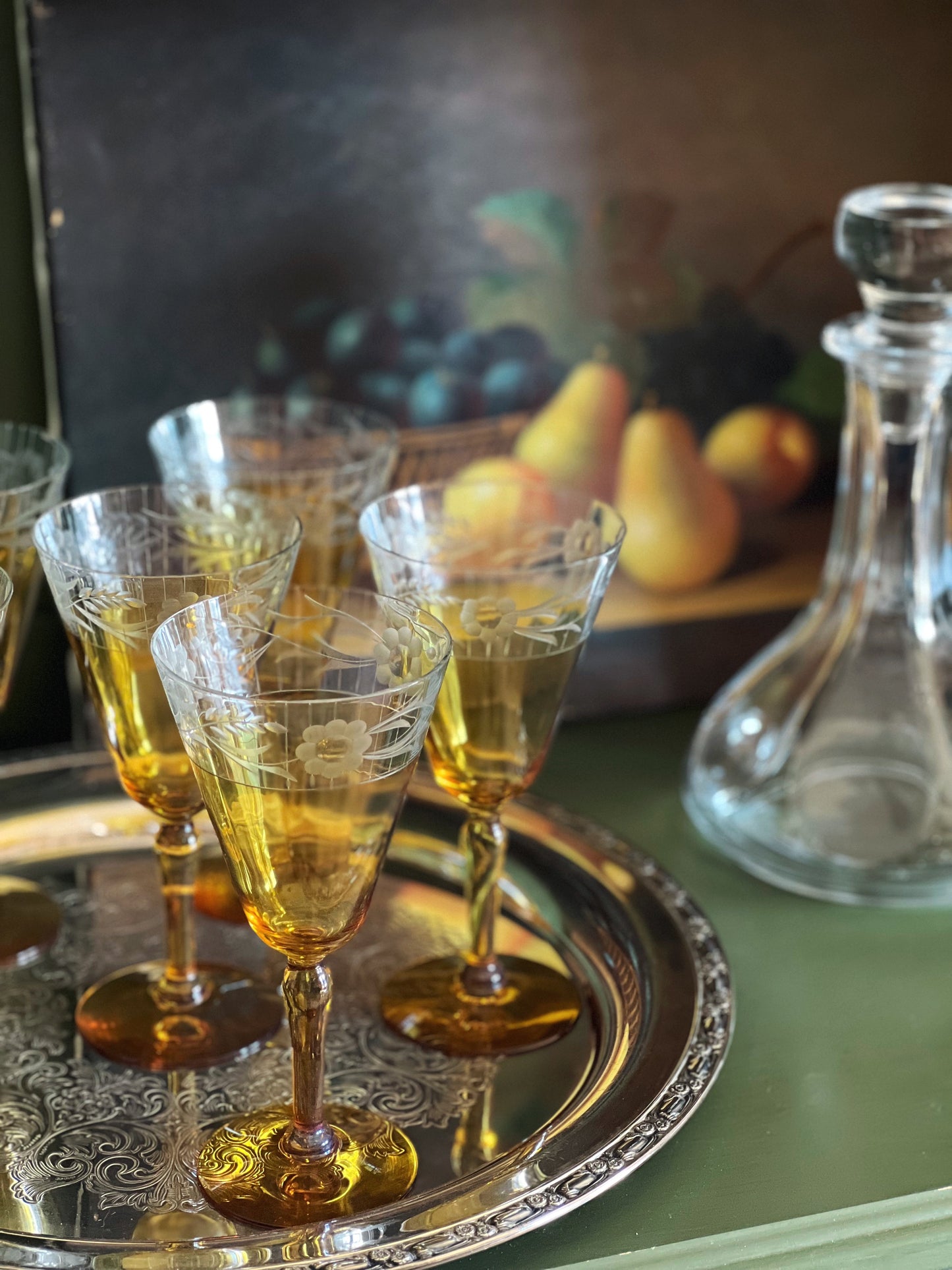 Vintage Sterling Crystal Marigold Trellis Water Goblet