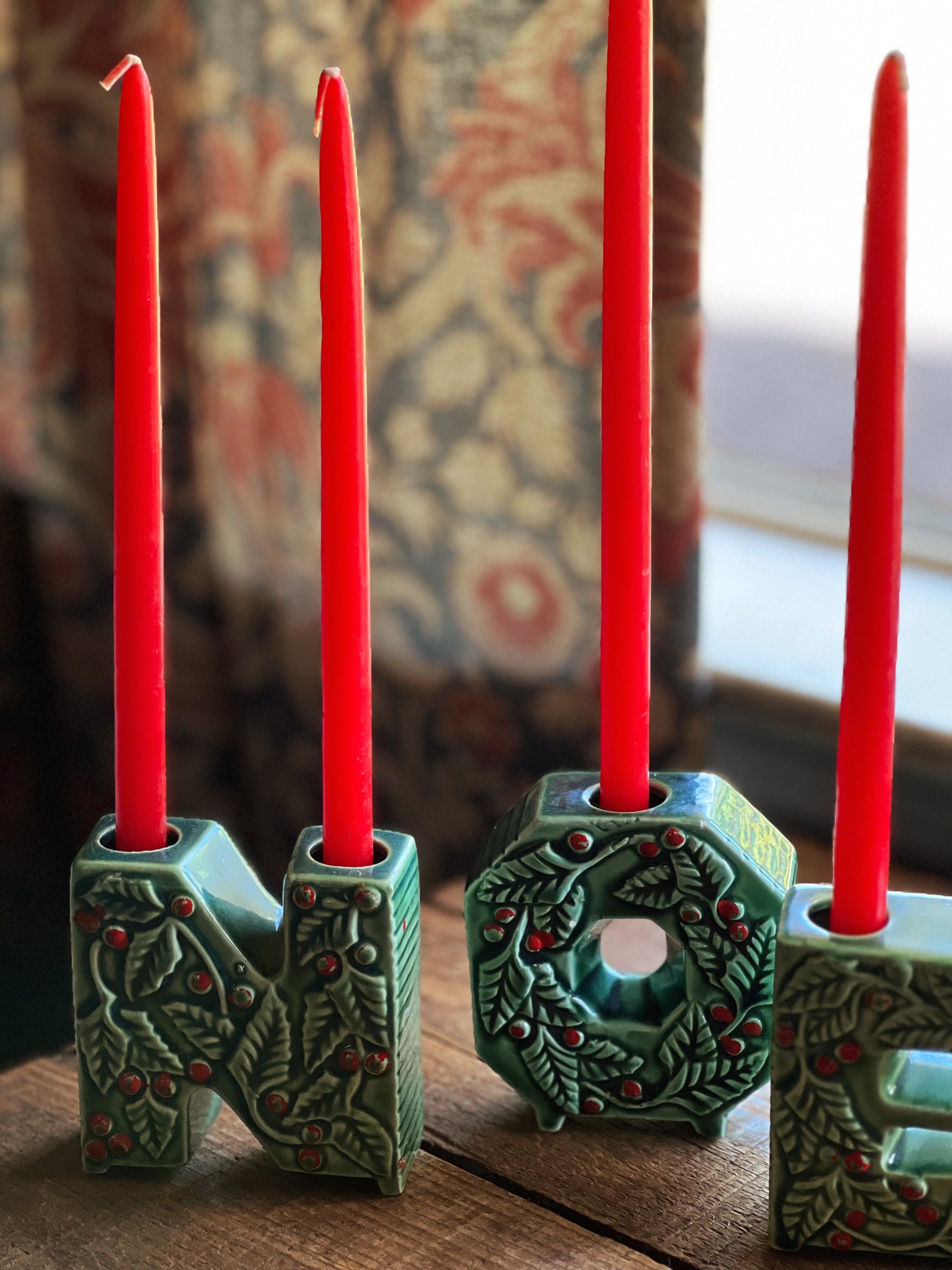 Set of 4 Vintage Ceramic Noel Japan Christmas Candleholders