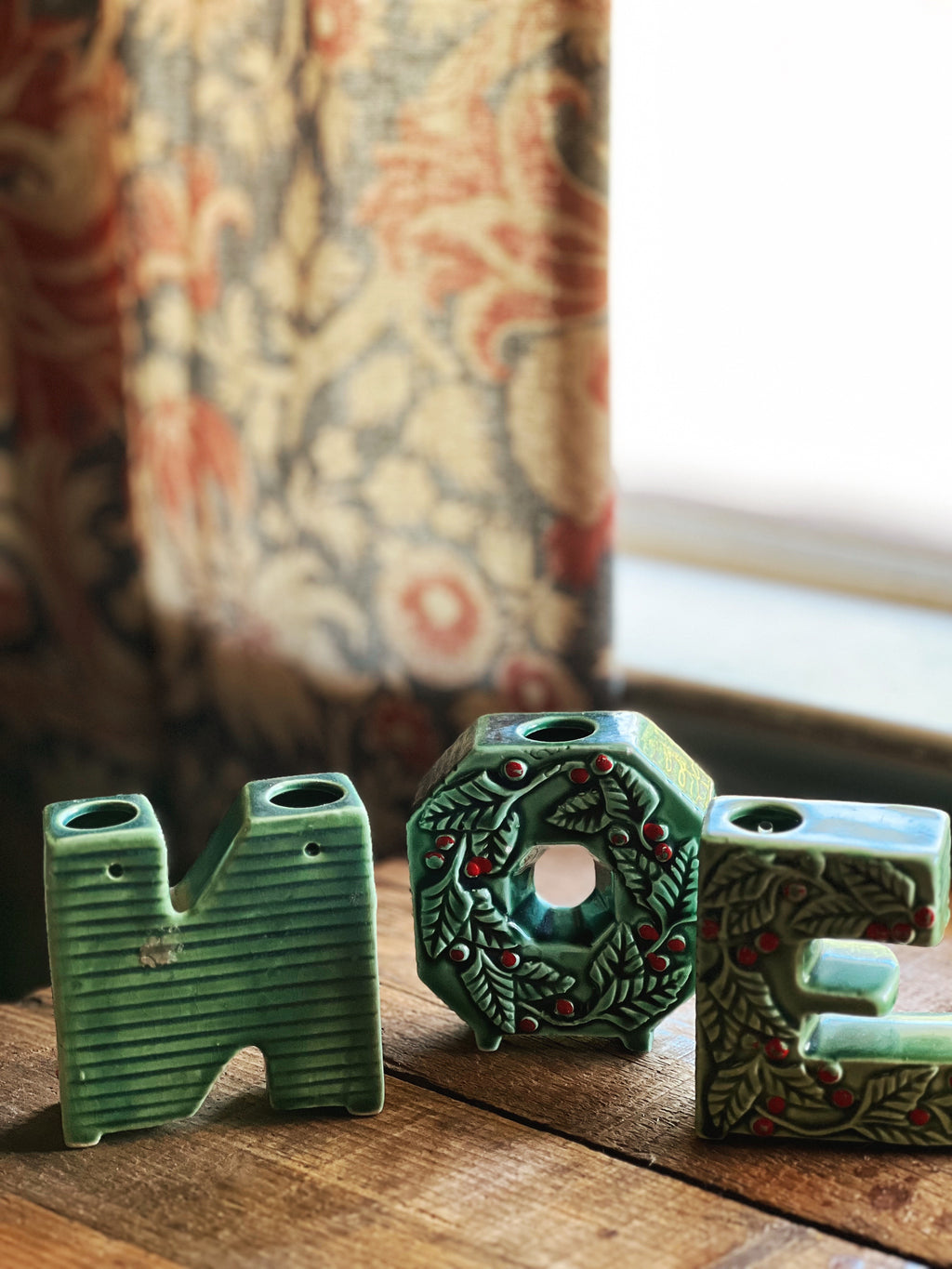 Set of 4 Vintage Ceramic Noel Japan Christmas Candleholders