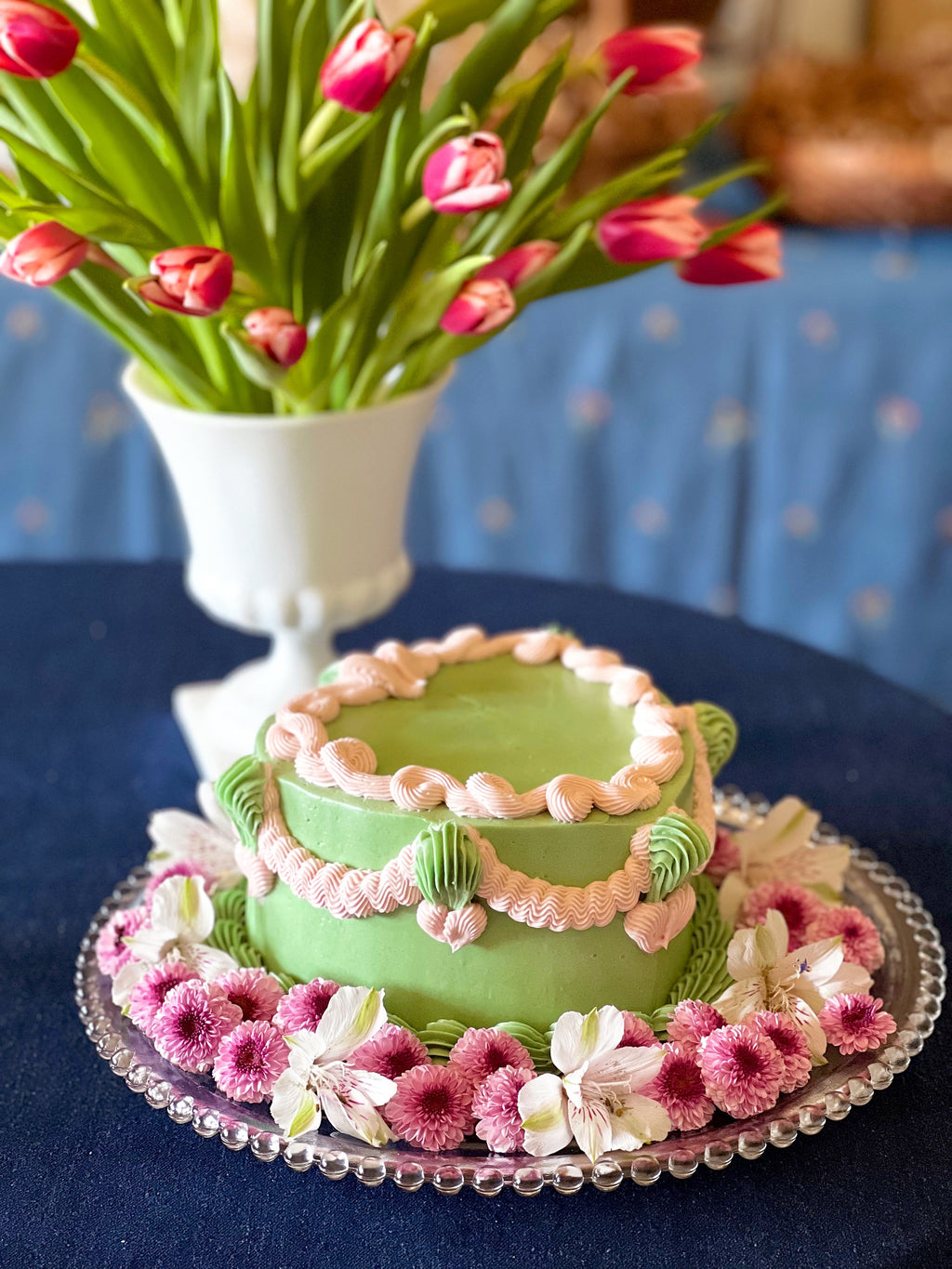 Vintage Boopie Glass Cake Plate / Round Platter