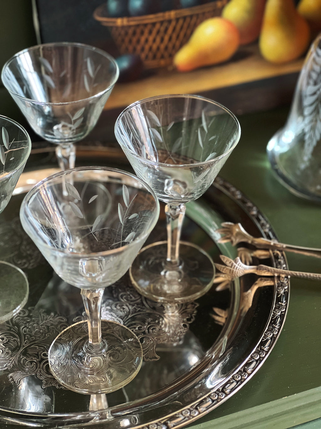Vintage Etched Champagne Coupe