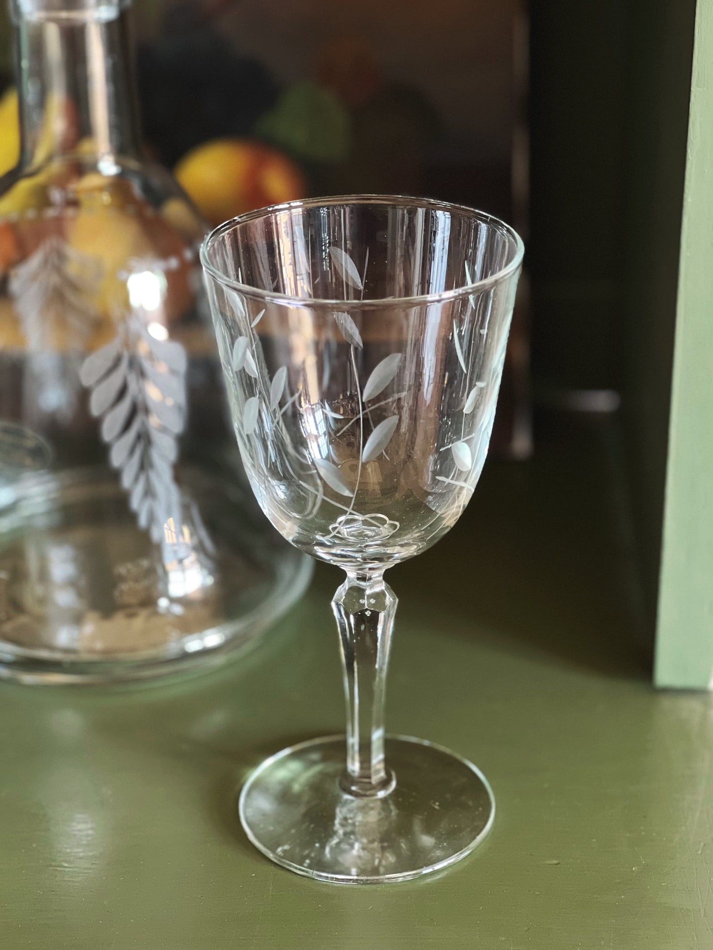 Vintage Etched Wine Glass