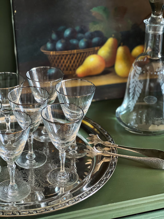 Vintage Silver Rim Aperitif Glass / Petite Wine Glass