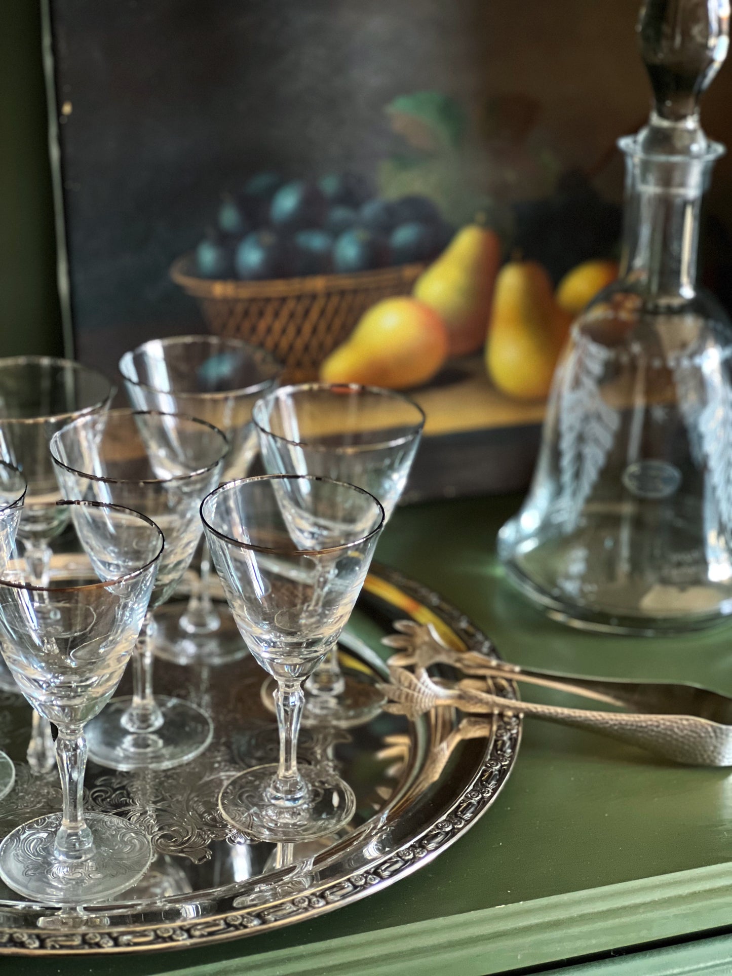 Vintage Silver Rim Aperitif Glass / Petite Wine Glass
