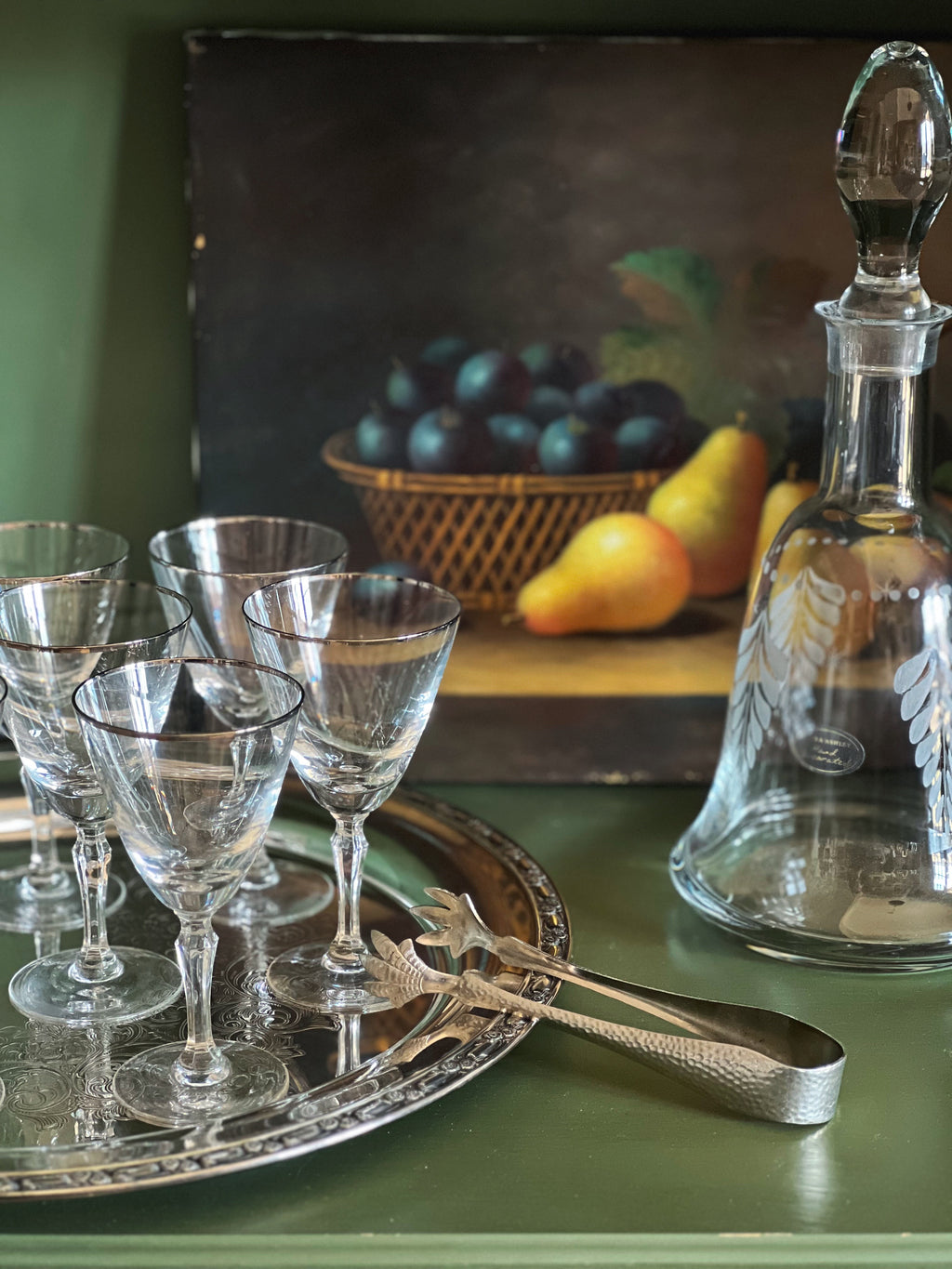 Vintage Silver Rim Aperitif Glass / Petite Wine Glass