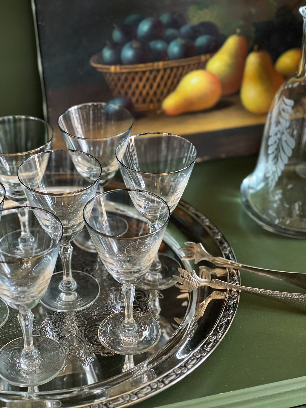 Vintage Silver Rim Aperitif Glass / Petite Wine Glass