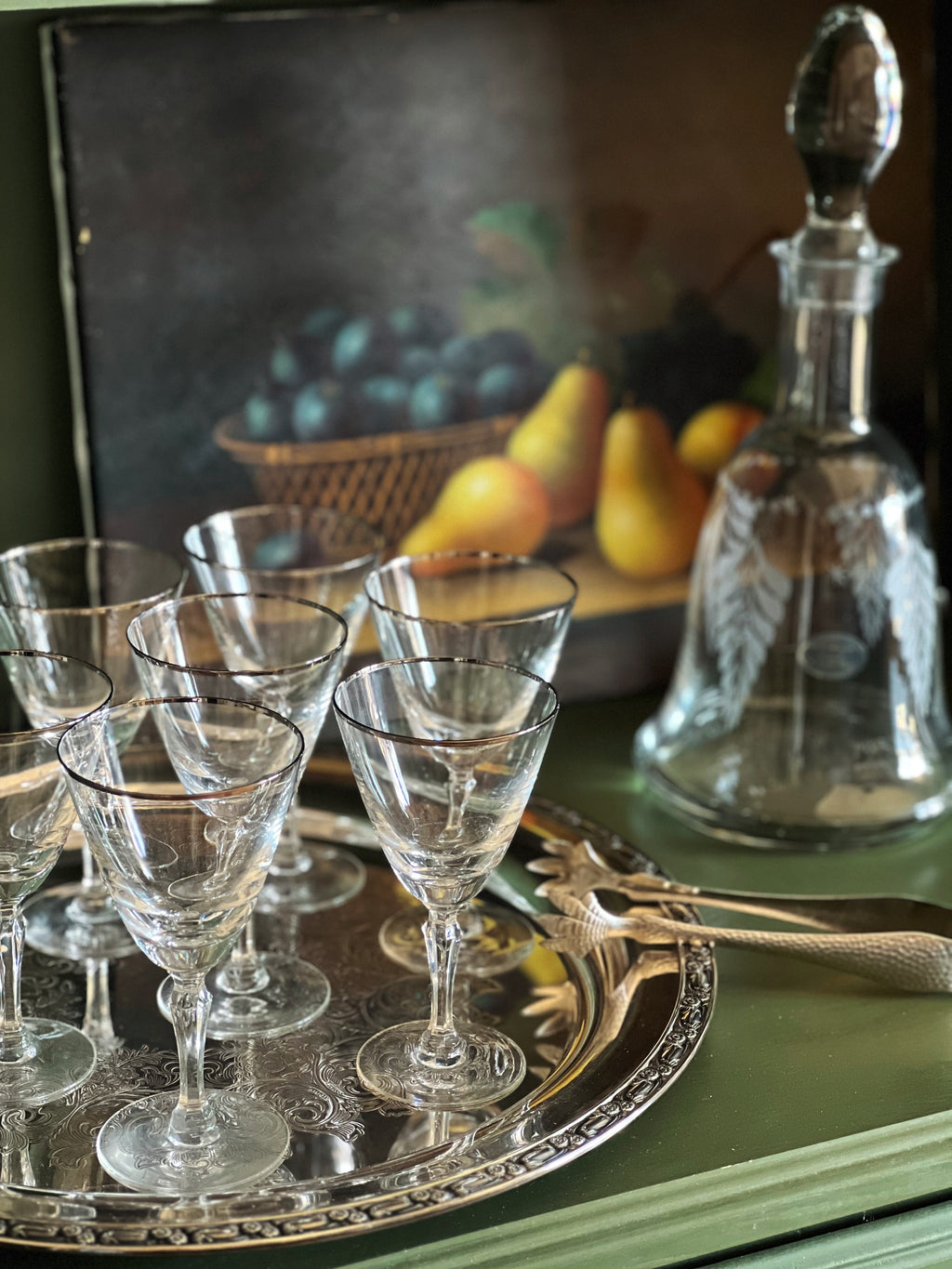 Vintage Silver Rim Aperitif Glass / Petite Wine Glass