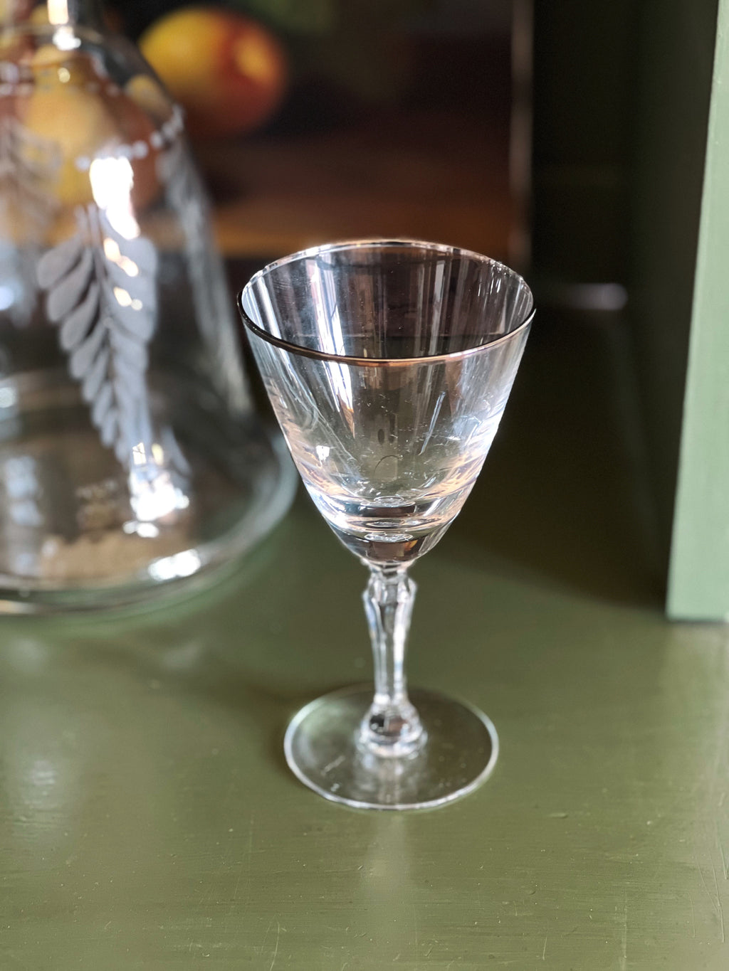 Vintage Silver Rim Aperitif Glass / Petite Wine Glass