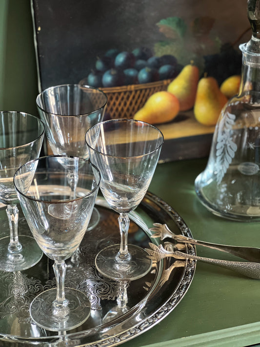 Vintage Silver Rim Wine Glass