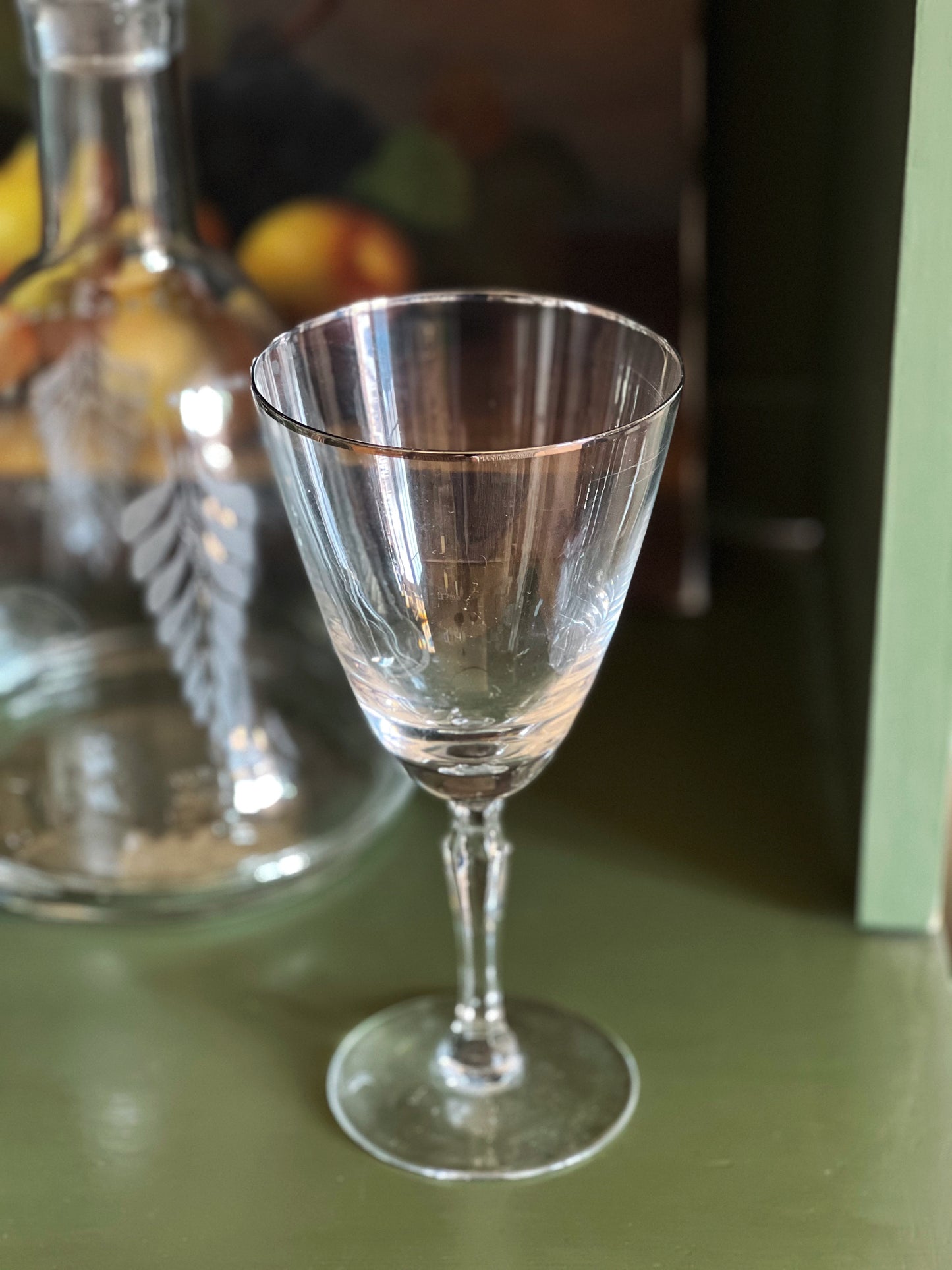 Vintage Silver Rim Wine Glass