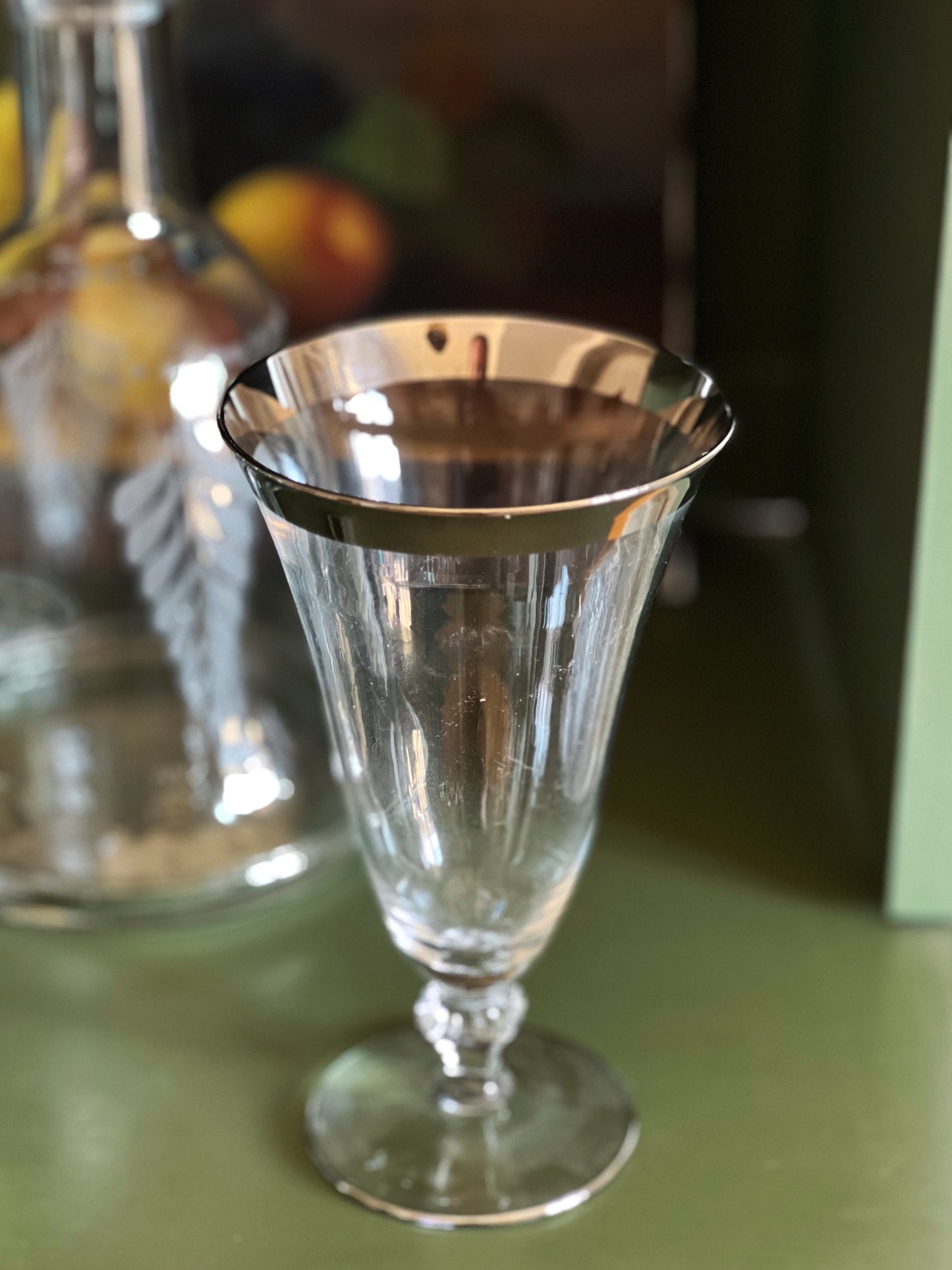 Vintage Platinum Rim Crystal Iced Tea Glass