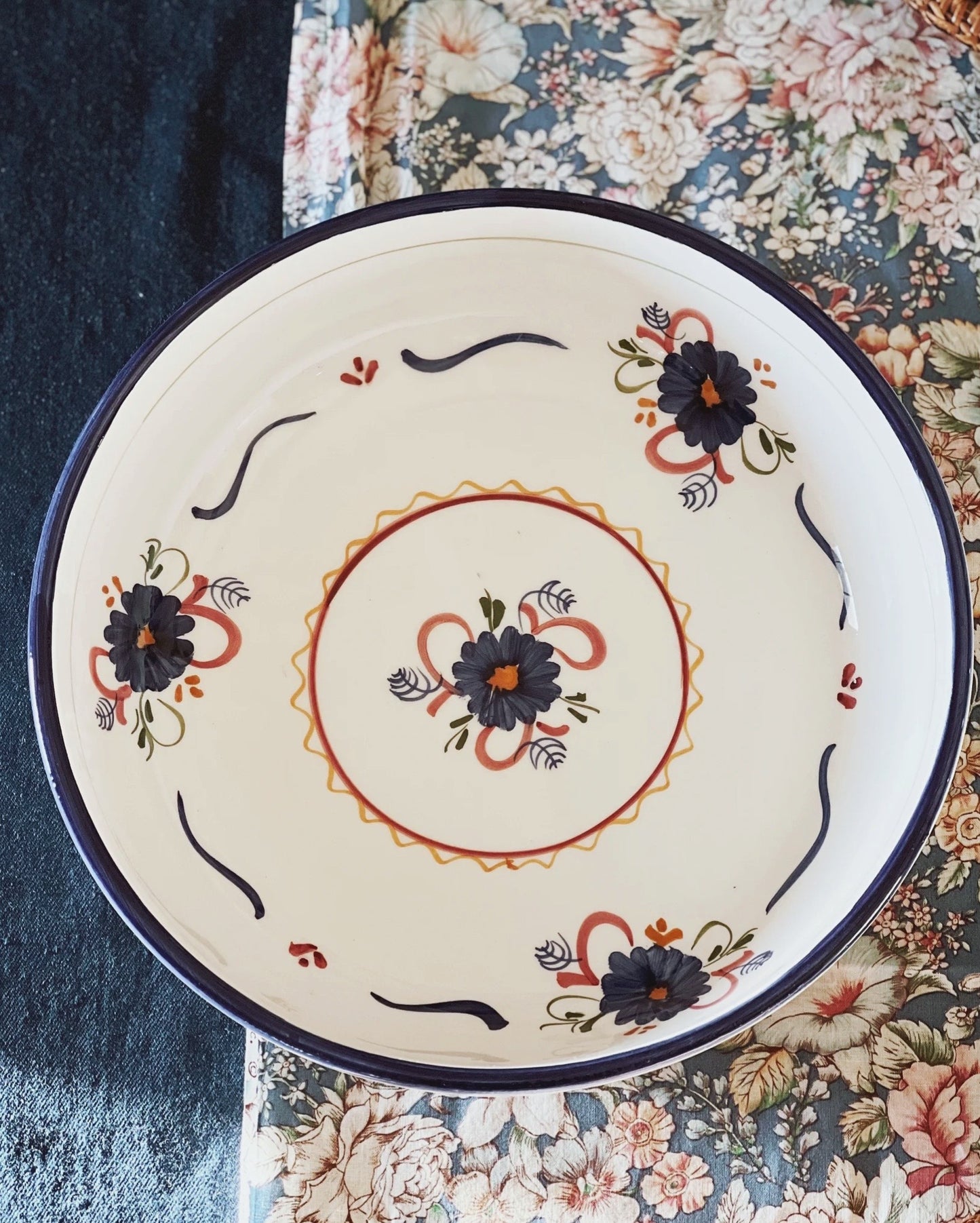 Vintage Hand Painted Floral Serving Bowl