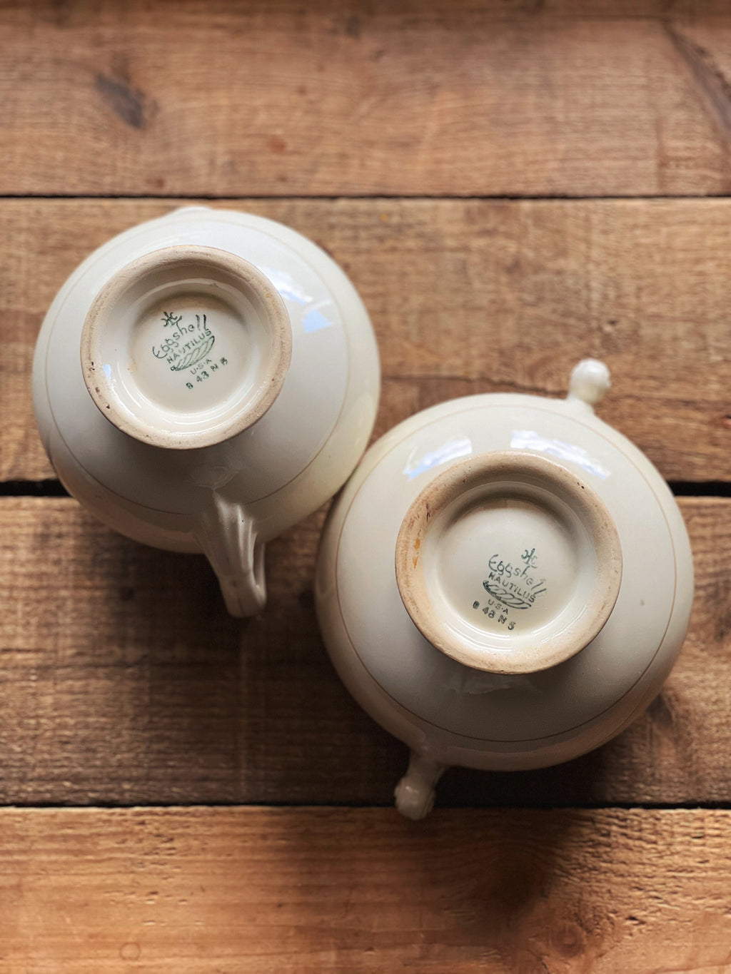 Vintage Homer Laughlin Eggshell Nautilus Ivory Floral Creamer & Sugar Bowl Set