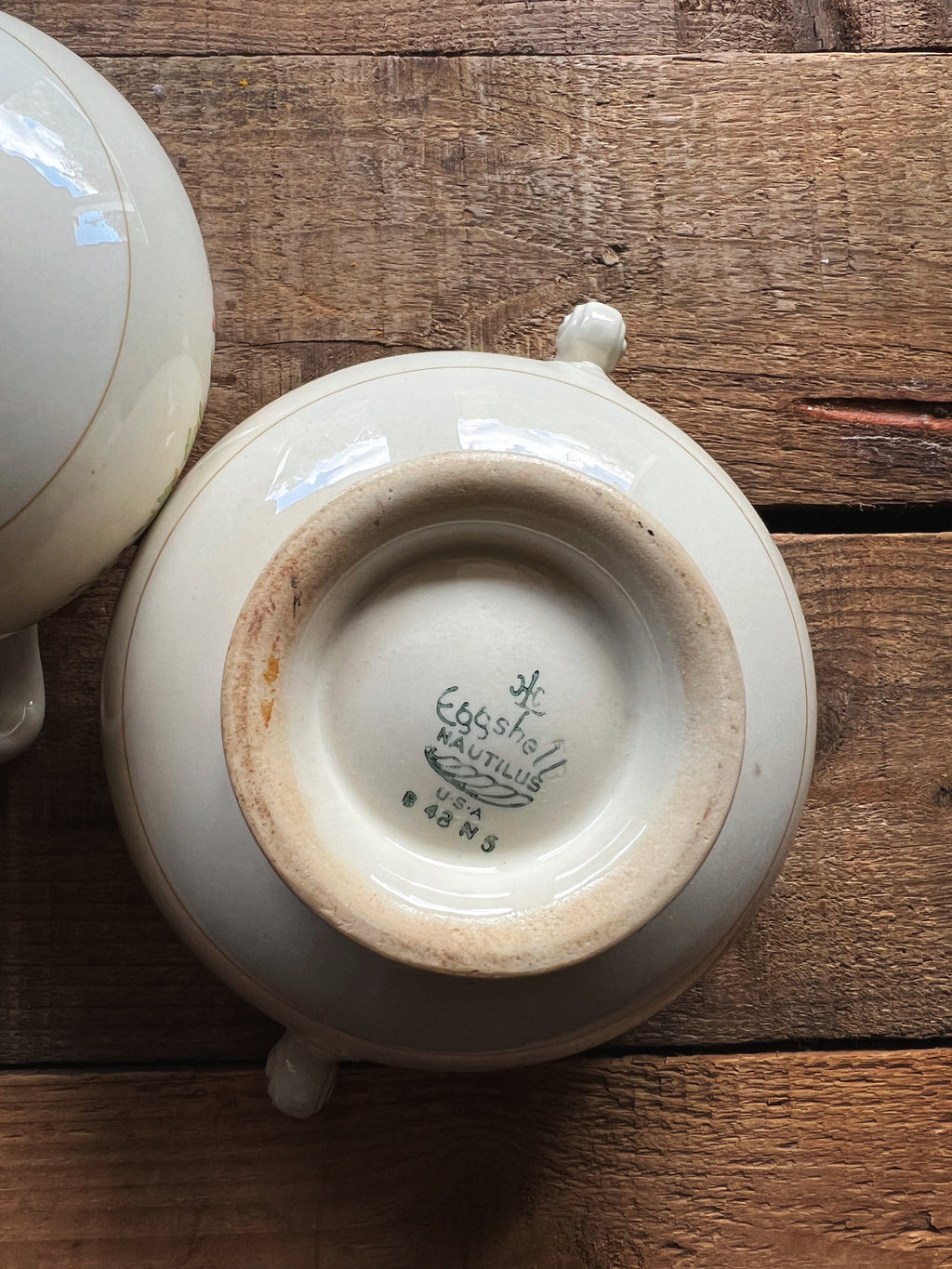 Vintage Homer Laughlin Eggshell Nautilus Ivory Floral Creamer & Sugar Bowl Set