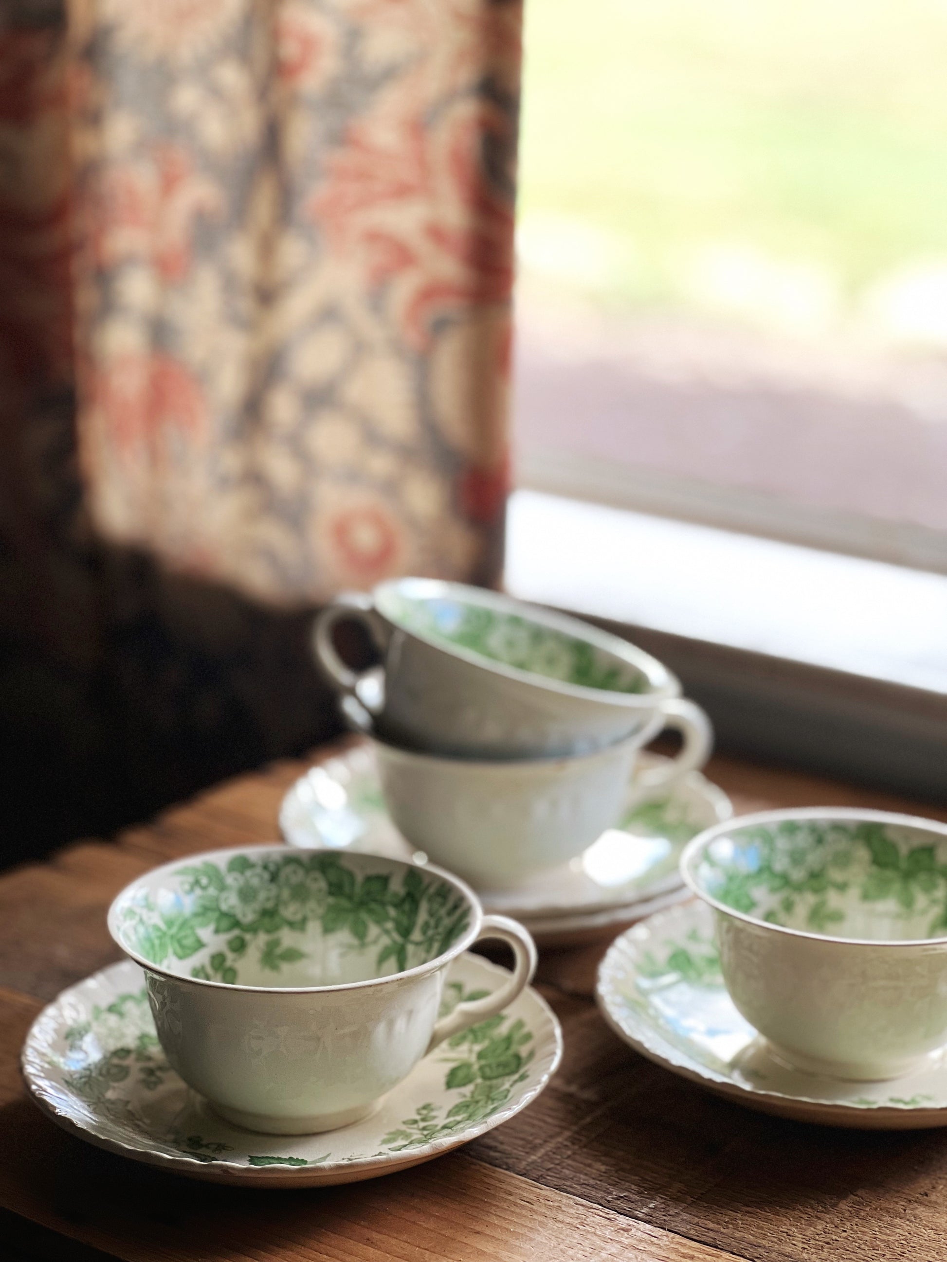 Vintage Wedgwood Etruria Bramble Green Tea Cup & Saucer Set