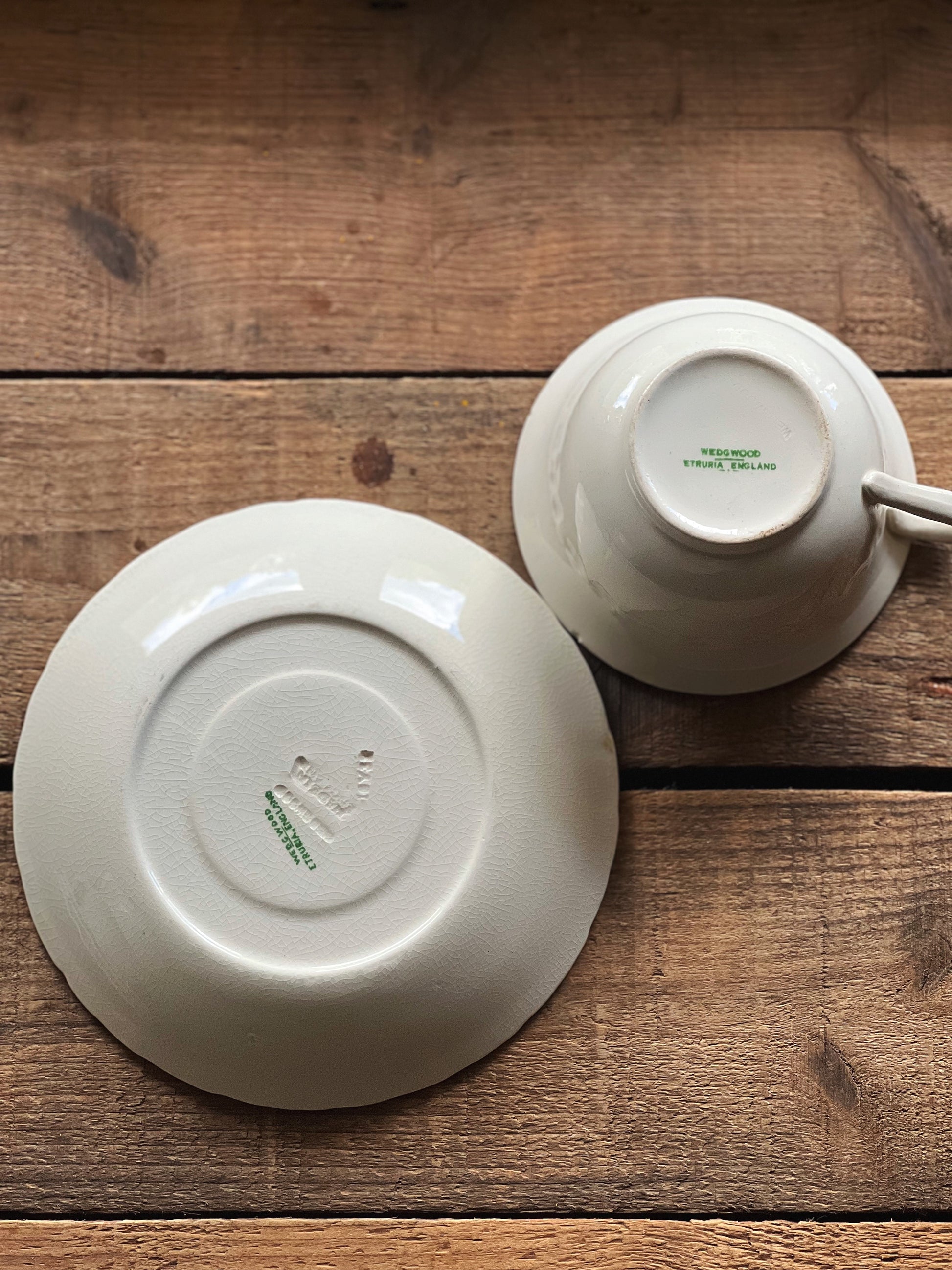 Vintage Wedgwood Etruria Bramble Green Tea Cup & Saucer Set