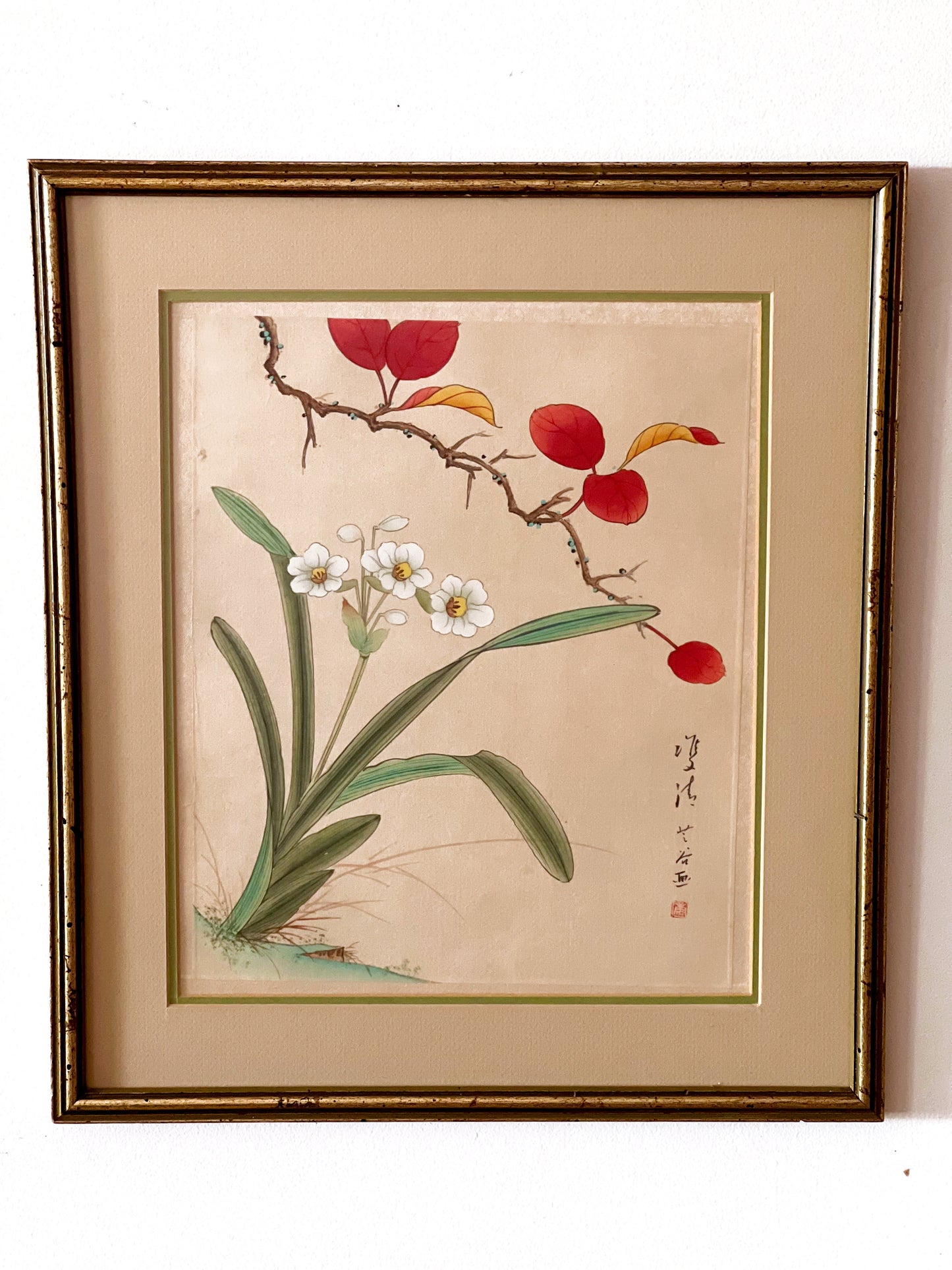Vintage Watercolor on Silk from The People's Republic of China