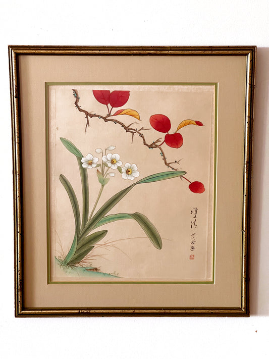 Vintage Watercolor on Silk from The People's Republic of China