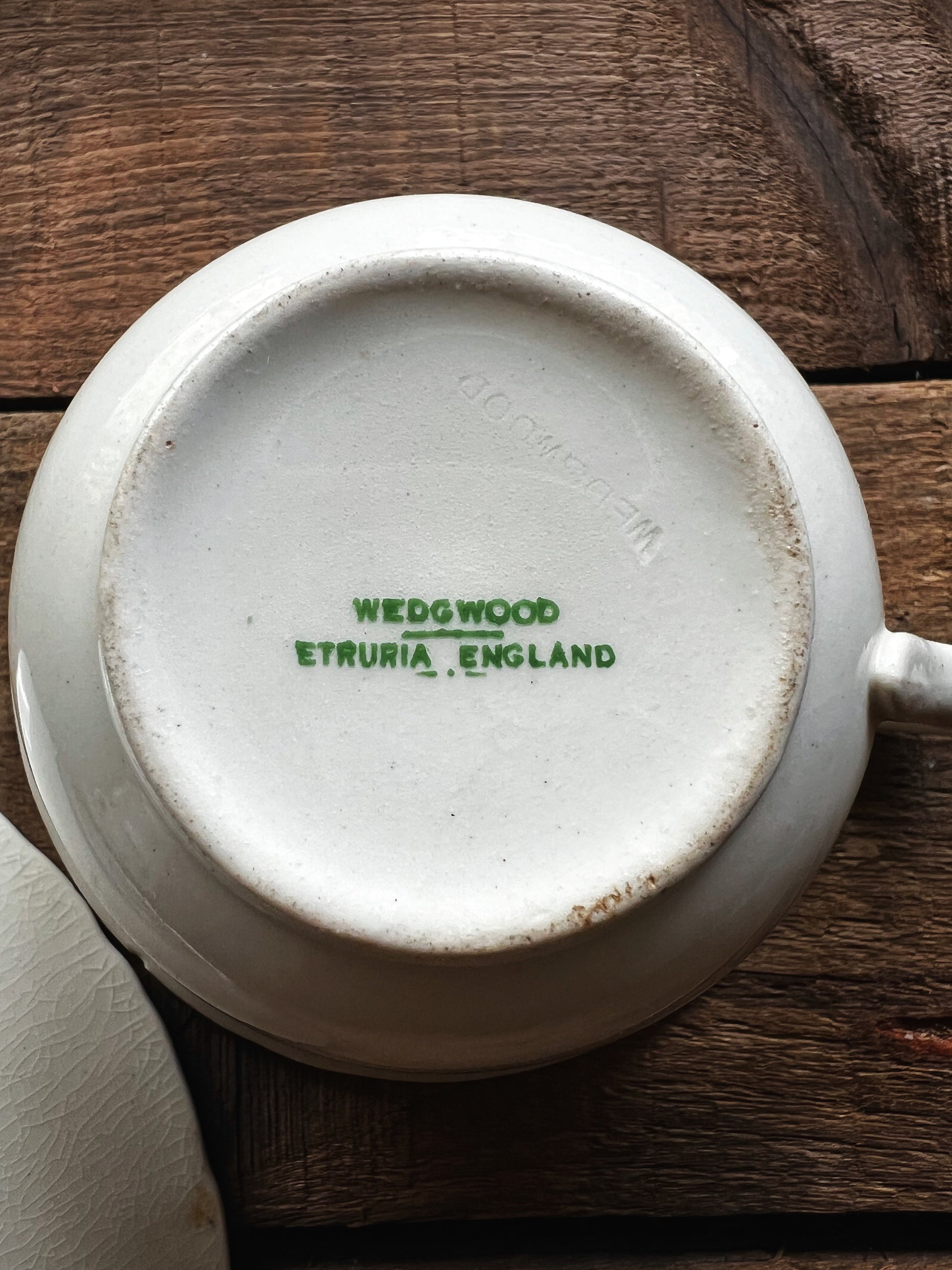 Vintage Wedgwood Etruria Bramble Green Tea Cup & Saucer Set