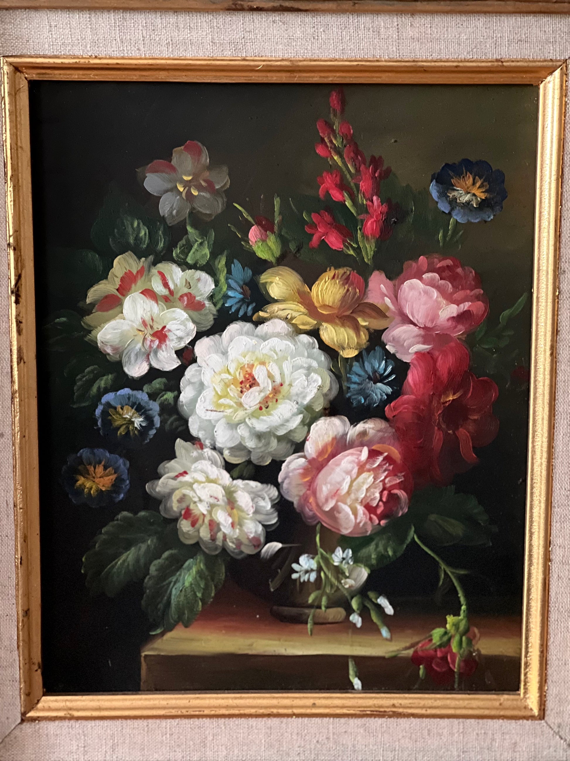 Vintage Still Life Floral Oil Painting with Gold Gilt Frame