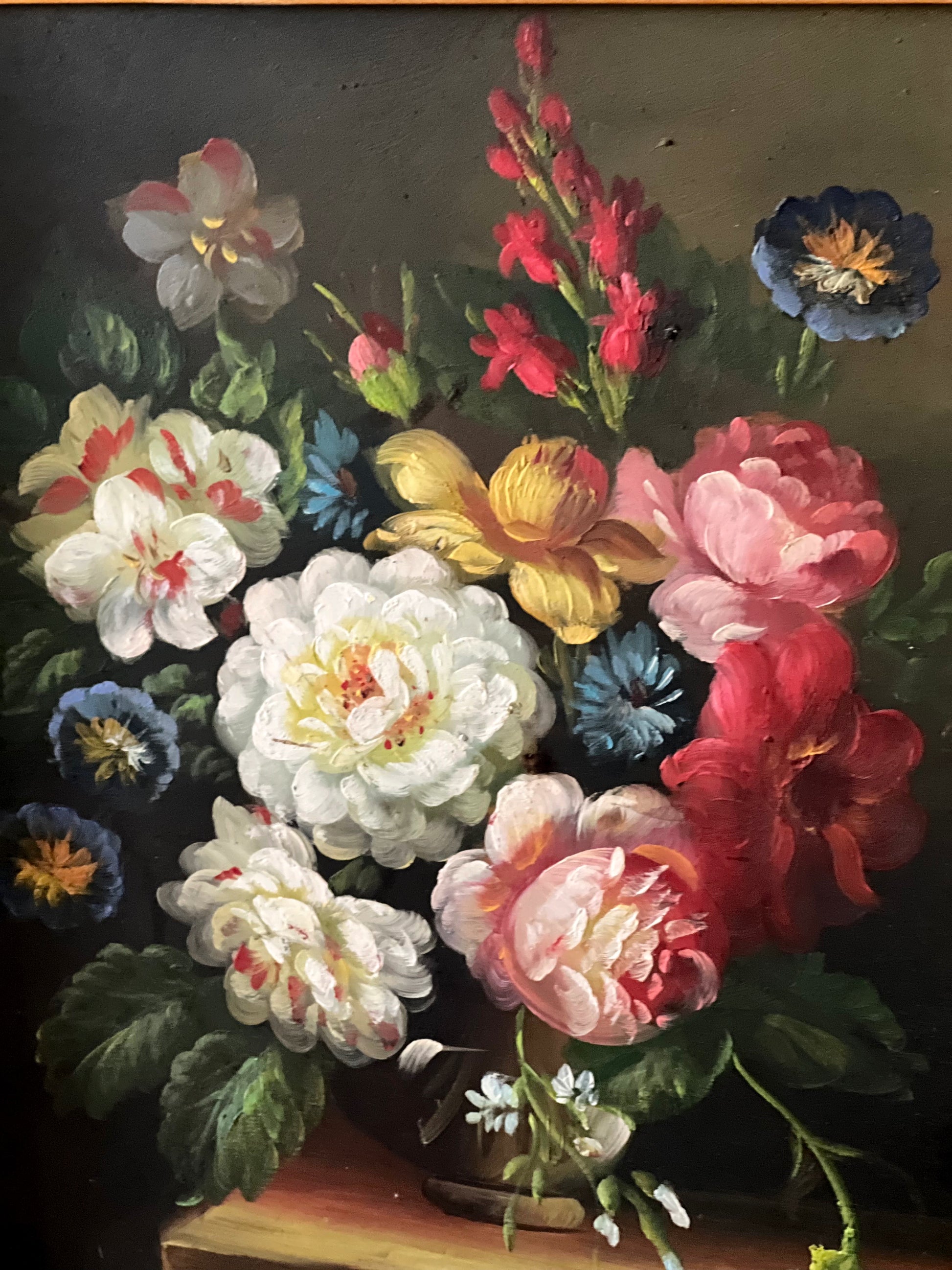Vintage Still Life Floral Oil Painting with Gold Gilt Frame
