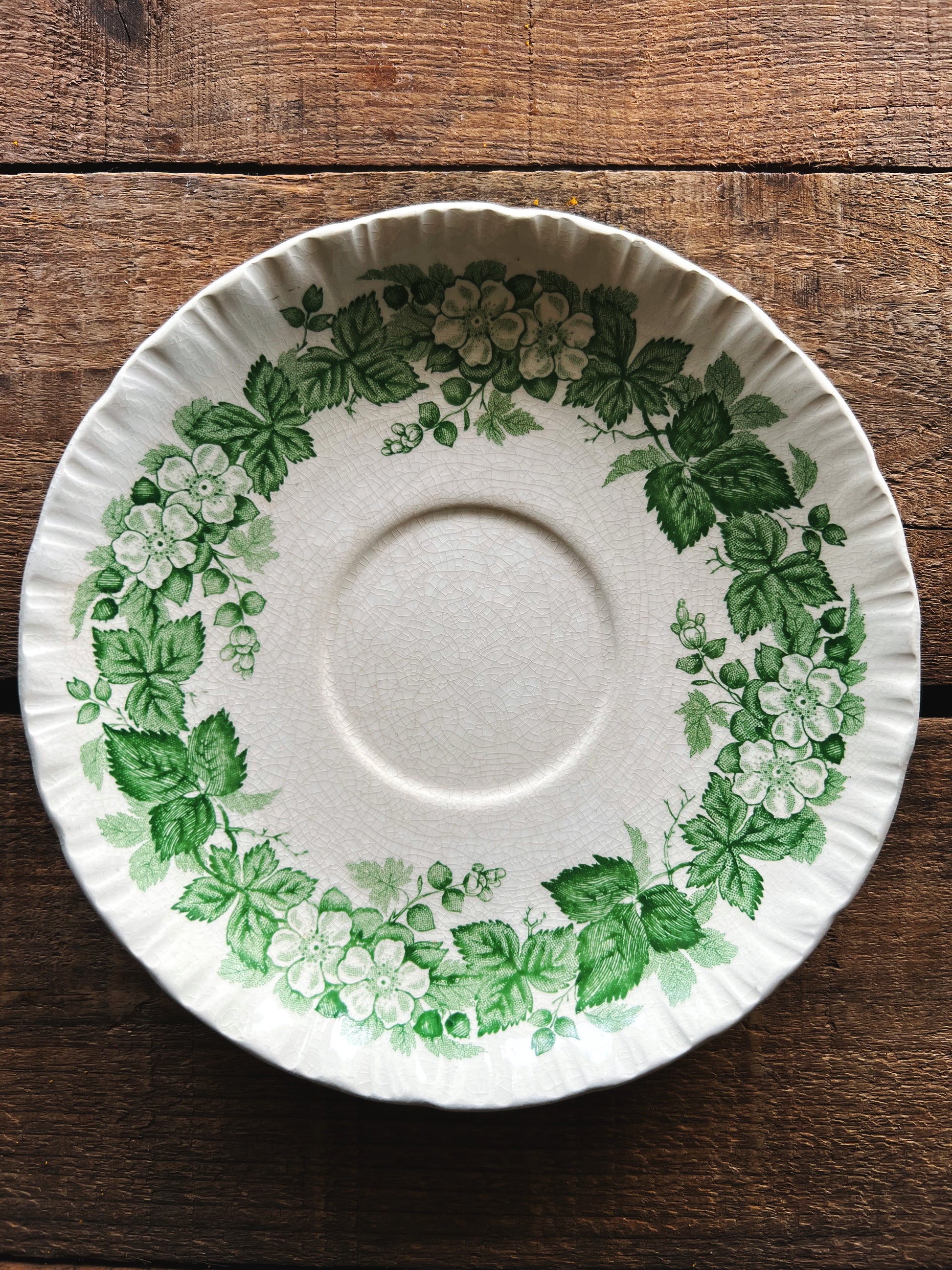 Vintage Wedgwood Etruria Bramble Green Tea Cup & Saucer Set