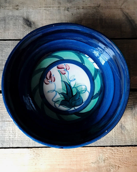 Vintage Gail Pittman Grapevine Green Hand Painted Ceramic Serving Bowl