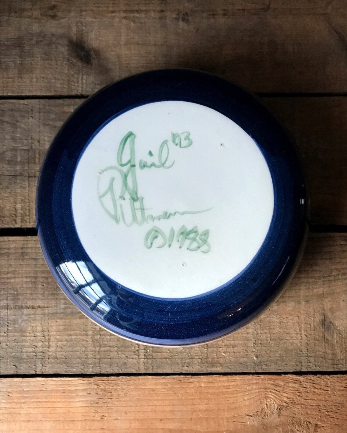 Vintage Gail Pittman Grapevine Green Hand Painted Ceramic Serving Bowl