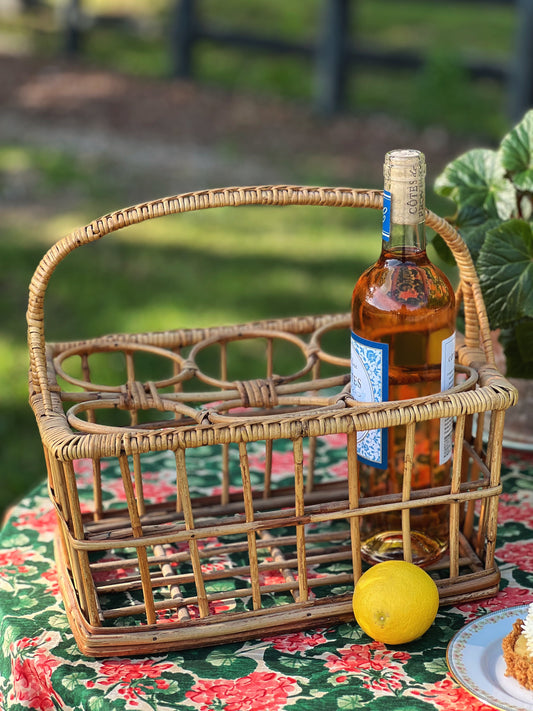 Vintage French 6 Bottle Wine Basket
