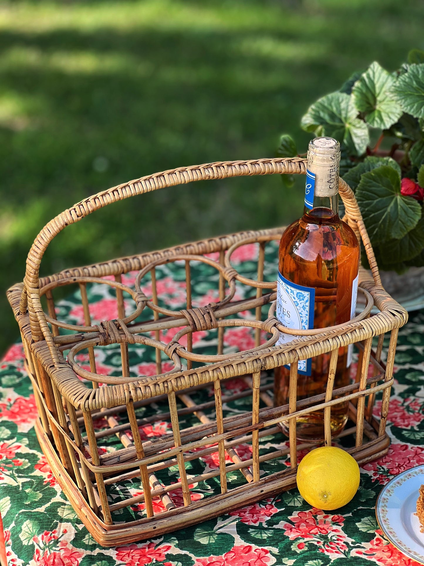 Vintage French 6 Bottle Wine Basket