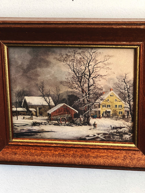 Vintage Framed Winter Farmhouse Print