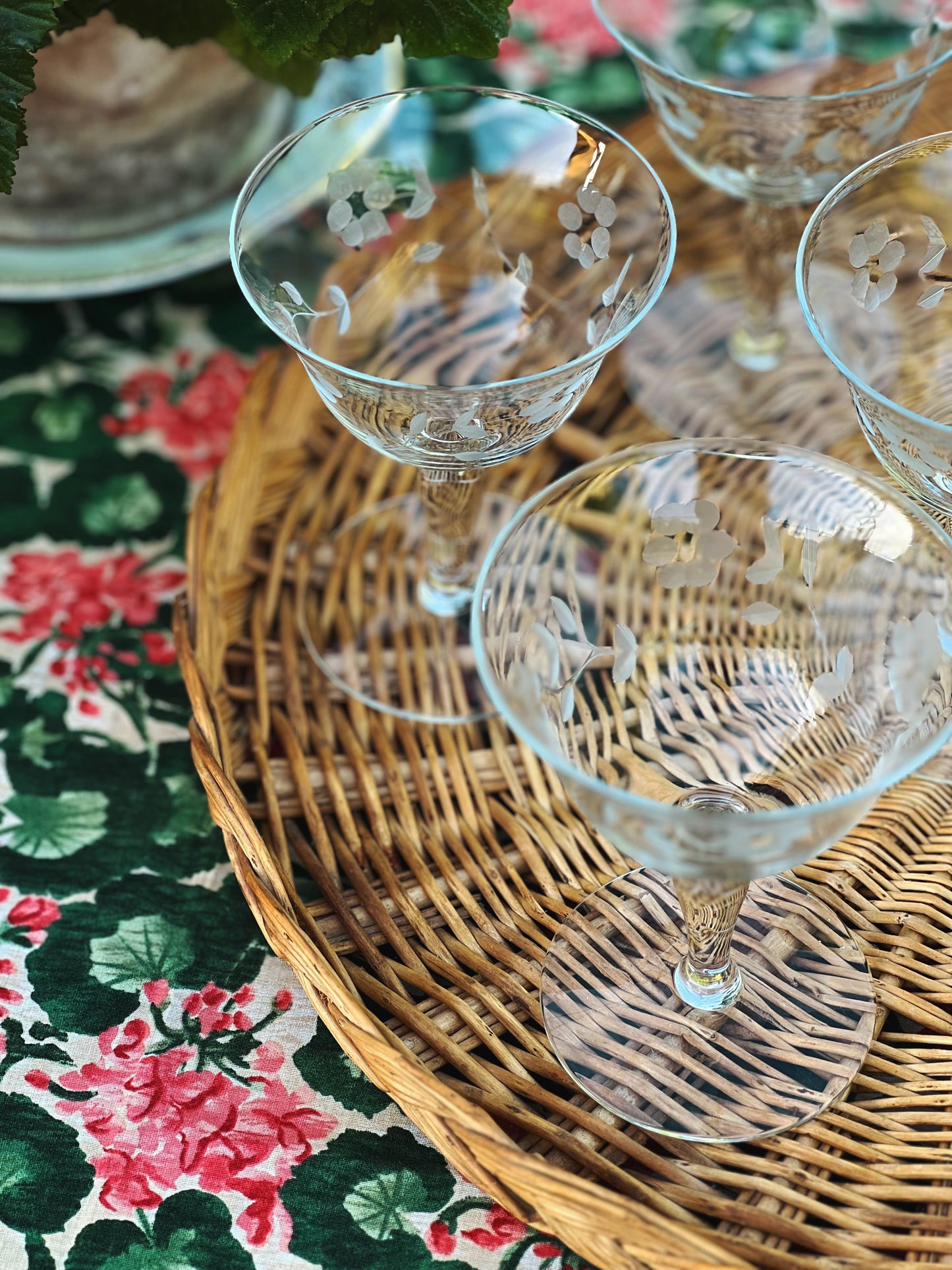 Vintage Set of 4 Etched Champagne Coupes
