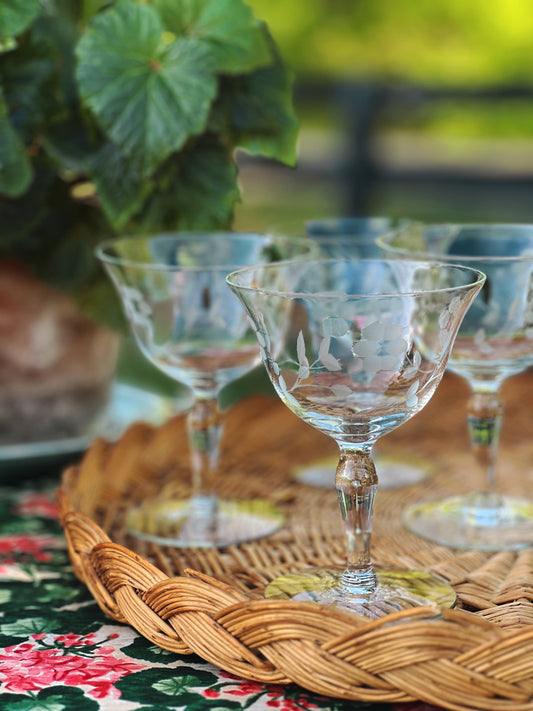 Vintage Set of 4 Etched Champagne Coupes